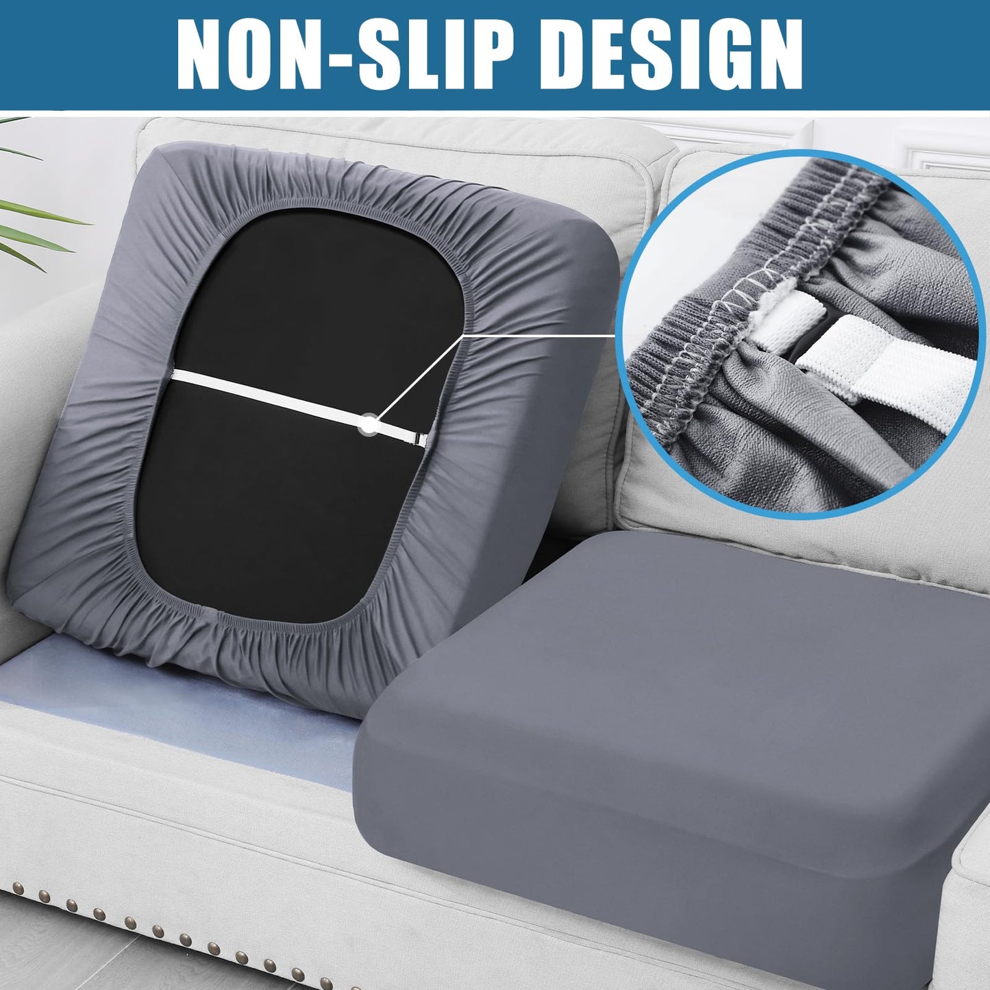 Smiry Waterproof Couch Cushion Covers, Stretch Washable Sofa Cushion Cover, Soft Sofa Slipcover Elastic Non-Slip Furniture Protector for Pets, Kid (3 Pack, Grey)