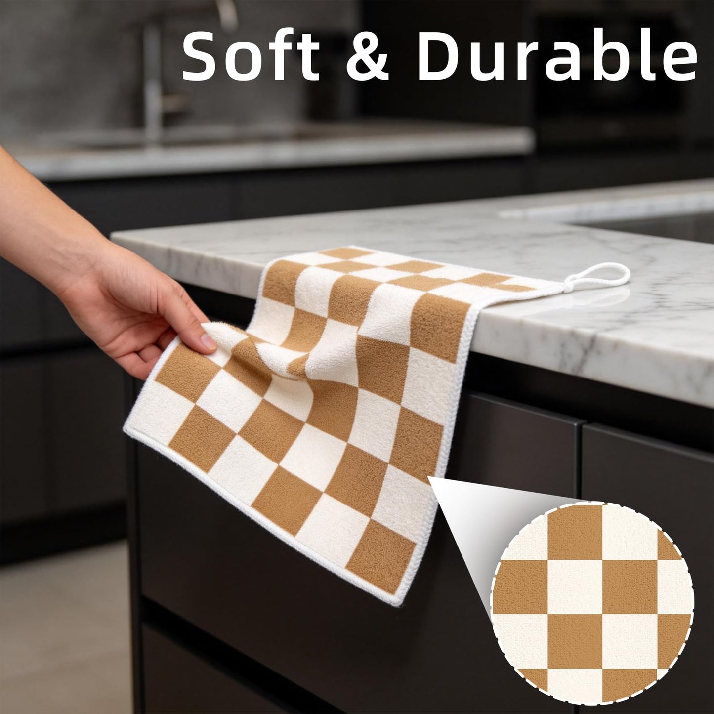 AiHeart Kitchen Dish Cloths,6-Pack Reusable Soft Dishcloths with Hanging Loop,7×7inch Kitchen Towels,Microfiber Hand Towels,Home Decoration,for Housewarming Gifts,Cooking Enthusiasts-Combination A