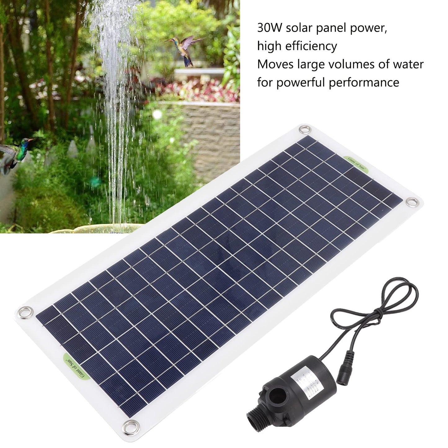 Solar Water Fountain Pump, 30W Solar Water Pump with Solar Panel, Outdoor Solar Powered Fountain Water Pump Kit for Bird Bath Garden Small Pond Fish Tank Pool Patio
