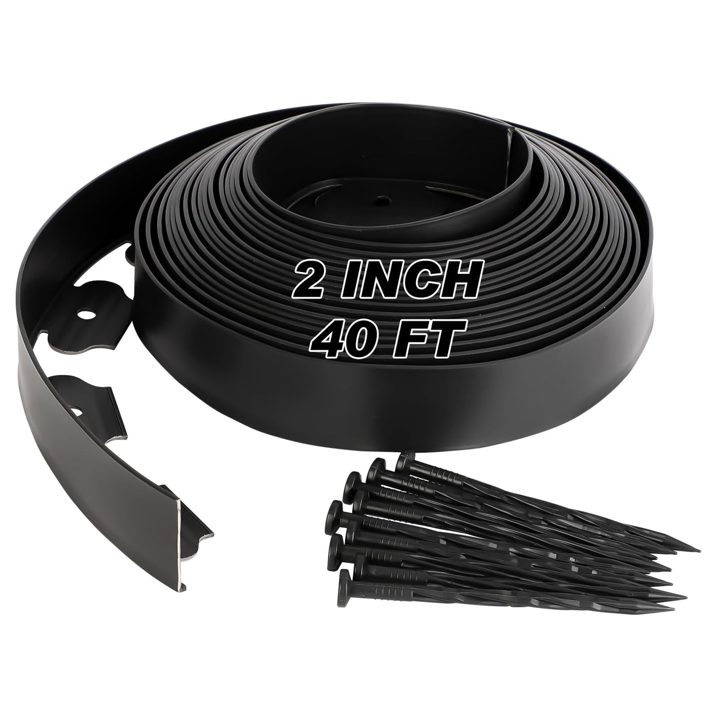 Tegarbed No Dig Landscape Edging Border 2-Inch x 40 FT, Heavy-Duty Plastic Garden Edging with 50 Spikes, Garden Edging for Flower Beds Pathway Paver Edging, Black