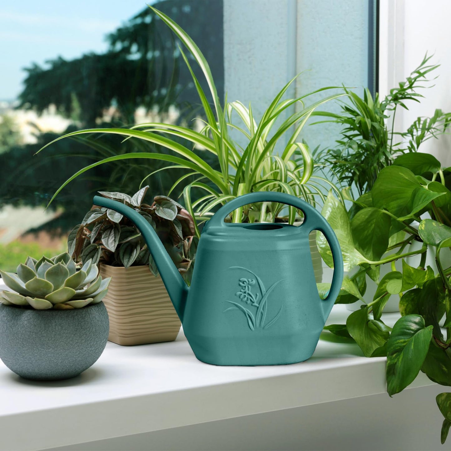 TTAOE GN Plastic Watering Can - for Indoor and Outdoor Plant - 1/2 Gallon - Green