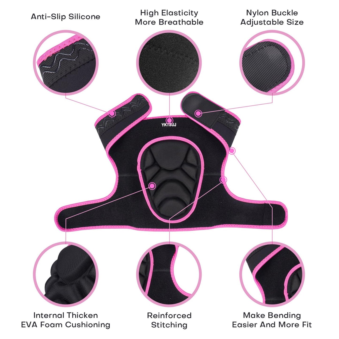 YKTSUJ Knee Pad Women Men for Gardening House Working, Floor and Carpet Cleaning, Construction Work, Cleaning Knee Pads With High Elastic Fabric Black with Pink Edge M