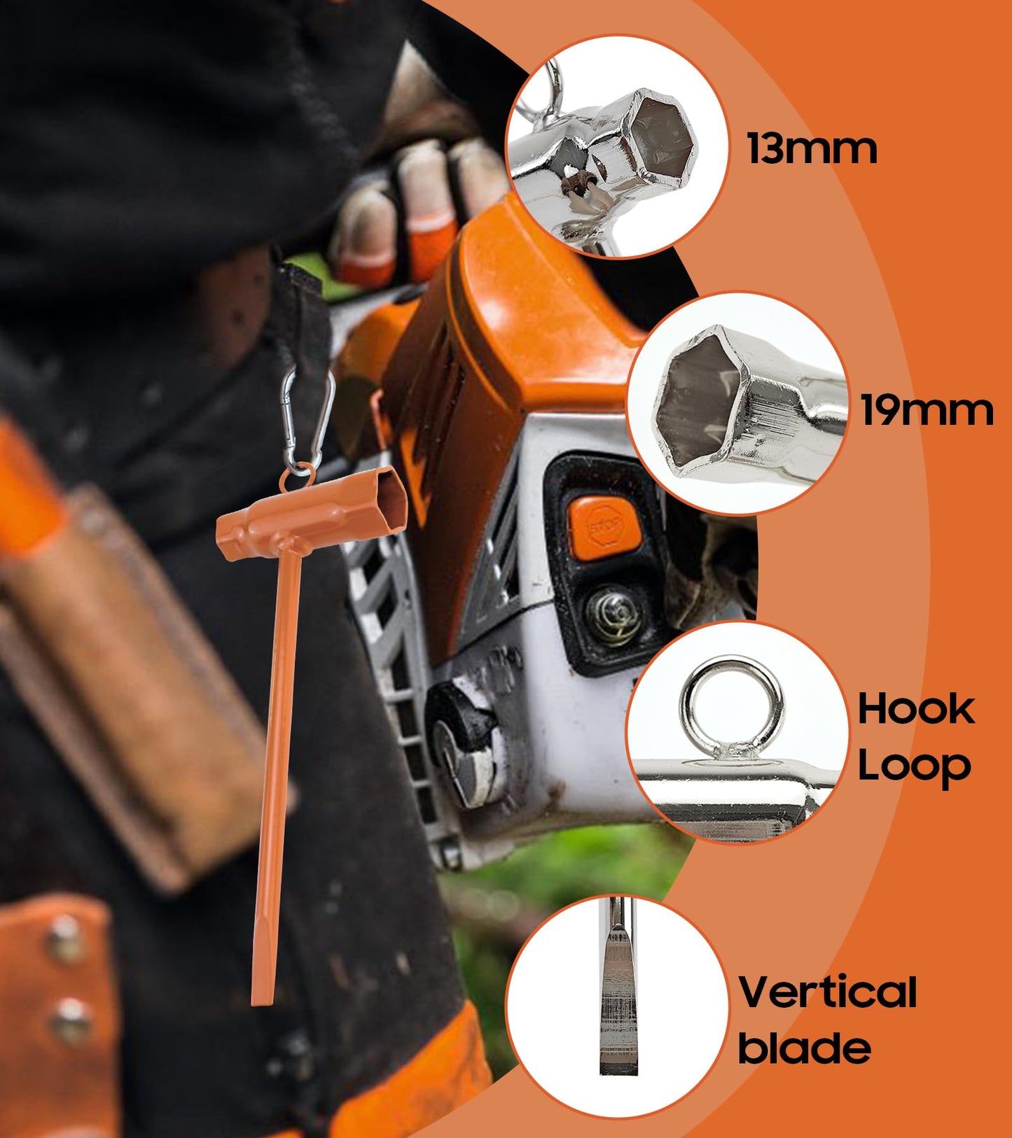OSROENE Chainsaw Wrench, 2 Pack Chainsaw Tool Chain Saw Scrench with Hook, 13 by 19mm 1/2x3/4 T Wrench Spanner Tool