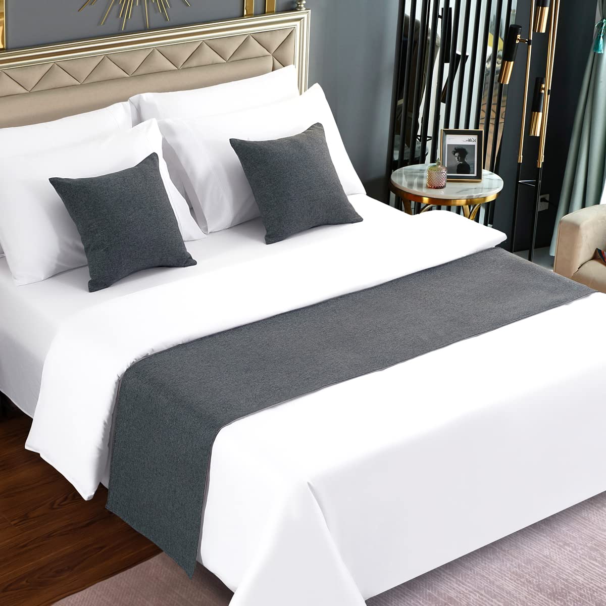 AMBERIS Bed Runner Dark Grey, Imitation Linen Decorative Bed Scarf for Home Hotel (Pillowcases Sold Separately)