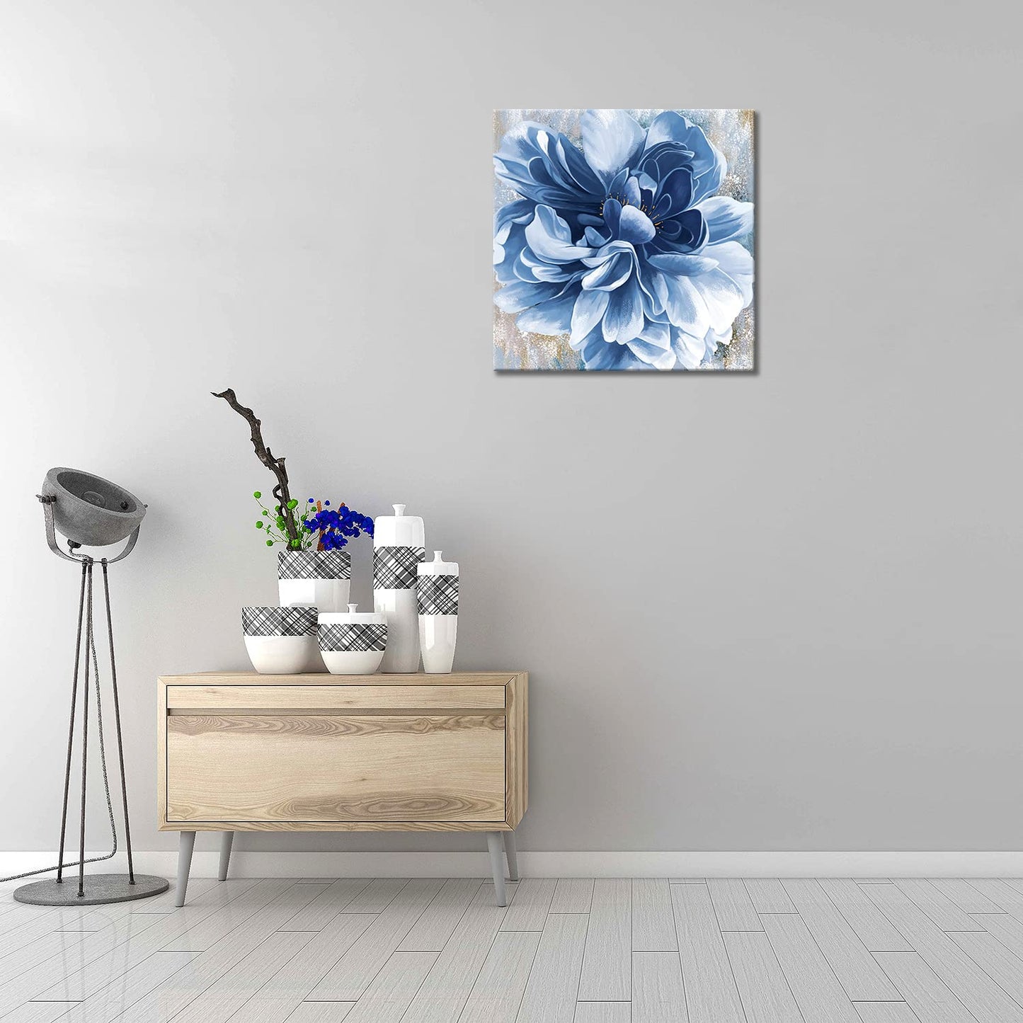 Blue Flower Wall Art,Navy Blue Floral Canvas Print Nature Scenery Wall Art for Living Room Bedroom Wall Painting Decoration Modern Artwork