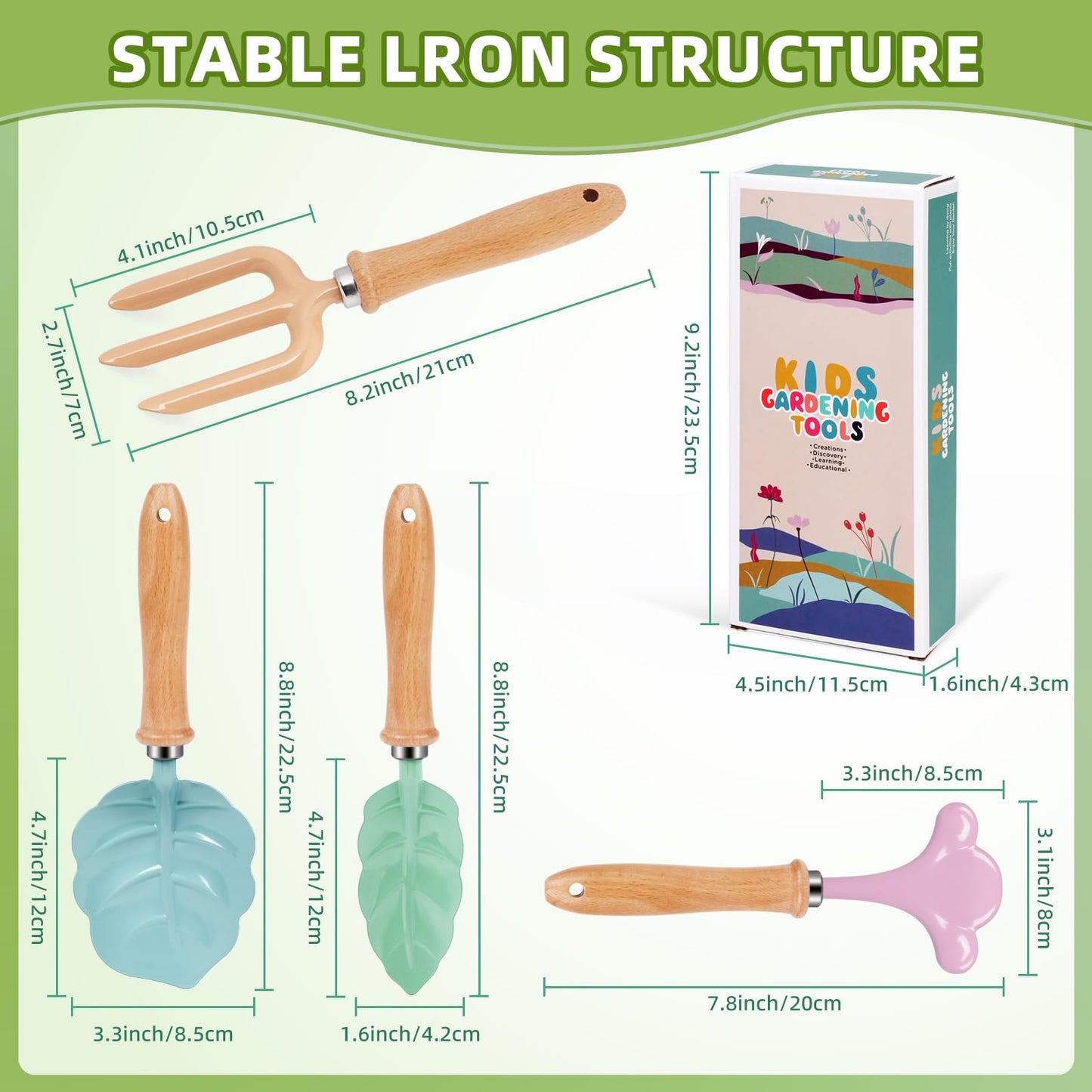 RayYunTustone Kids Gardening Tools Set - 4pcs, Outdoor Yard Digging Tools with Shovel Rake Leaf Rake, Summer Beach Backyard Play Kit, Ideal Outdoor Birthday Gift for Boys & Girls 2 3+ Years