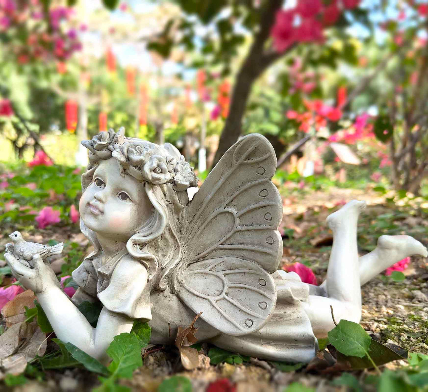 Fairy Garden Decor - Angel Holding a Bird Garden Statues for Outside, Resin Fairies for Fairy Garden, Cute Yard Ornaments Outdoors, Ideal Gifts for Mom and Grandma, 11” Width