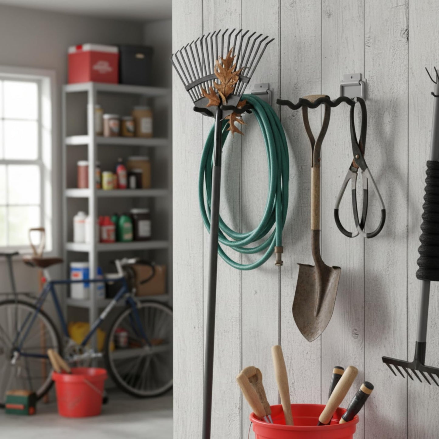 MorningRo 4 Pack Garage Hooks Heavy Duty 12" Ladder Hanger Wave Wall Mount Hanger Foldable Garage Storage Utility Hooks for Car Tires Ladder Shovels Chairs Power Tools Garden Tools Organization