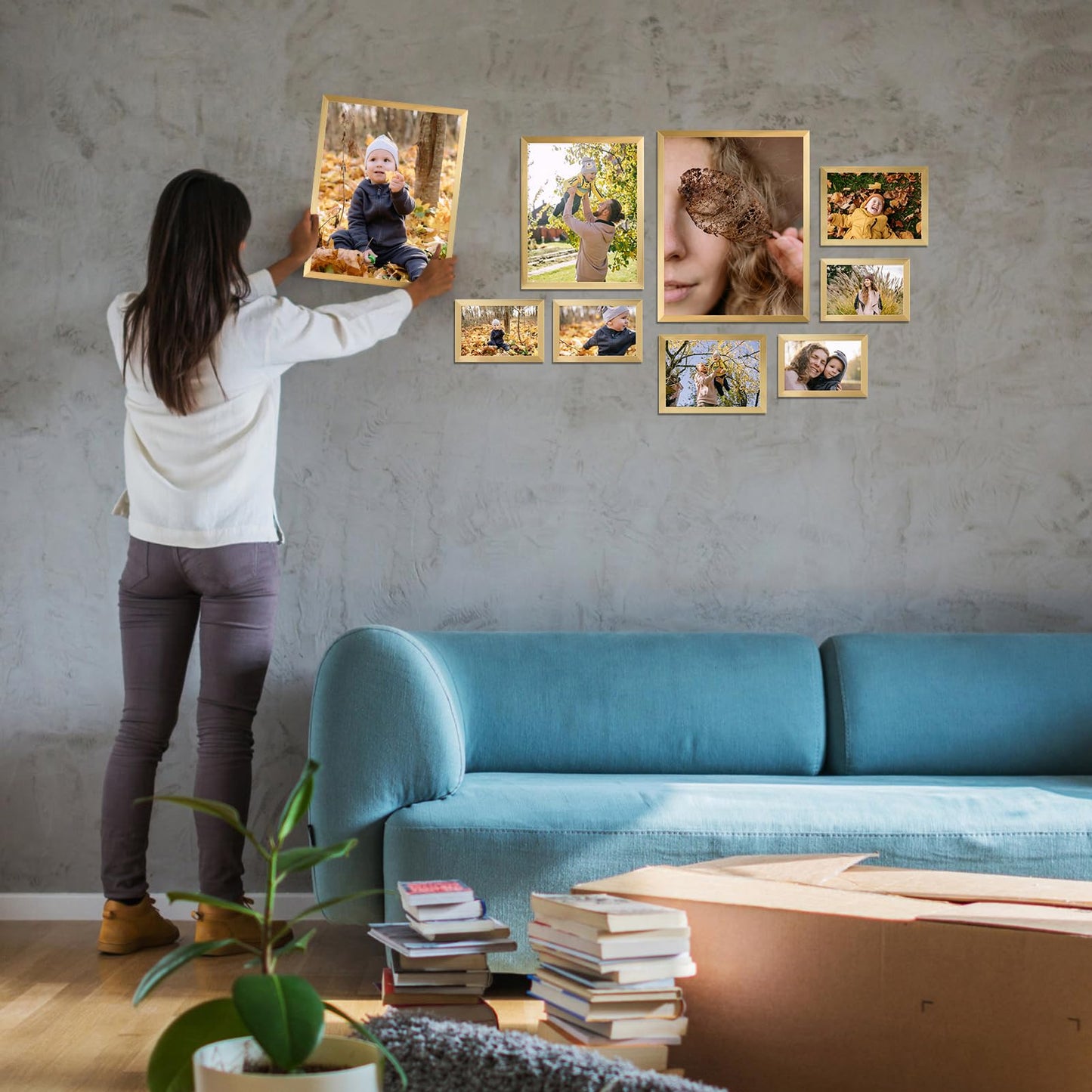 Giftgarden 16 Pack Gold Picture Frames for Multi Sizes Photos, Assorted Set Including Two 11x14, Two 8x10, Six 5x7, Six 4x6, Gallery Collage Frame for Wall or Tabletop Display