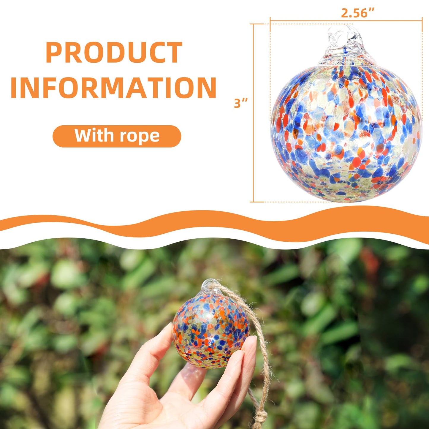 VOREEN 6-Pack Blown Glass Christmas Ornaments, 2.56" Handblown Hanging Glass Gazing Balls for Christmas Tree Decoration, Holiday Ornament Gift Set（Winter Blue & Aqua Mix）