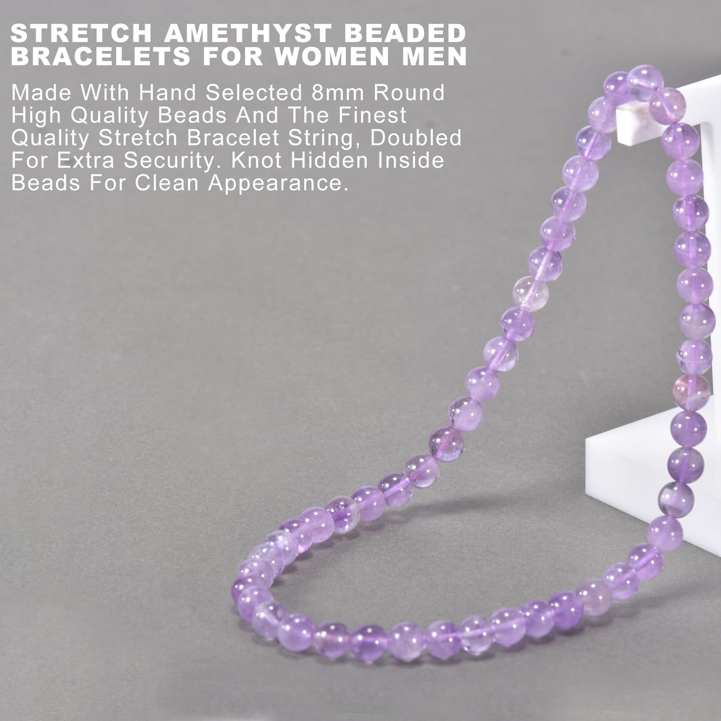 Aluckiss 8mm Amethyst Beaded Bracelet for Women Men Natural Round Beaded Amethysts Stone Healing Stretch Bracelets Elastic Handmade Polished Gemstone Beads Bracelet