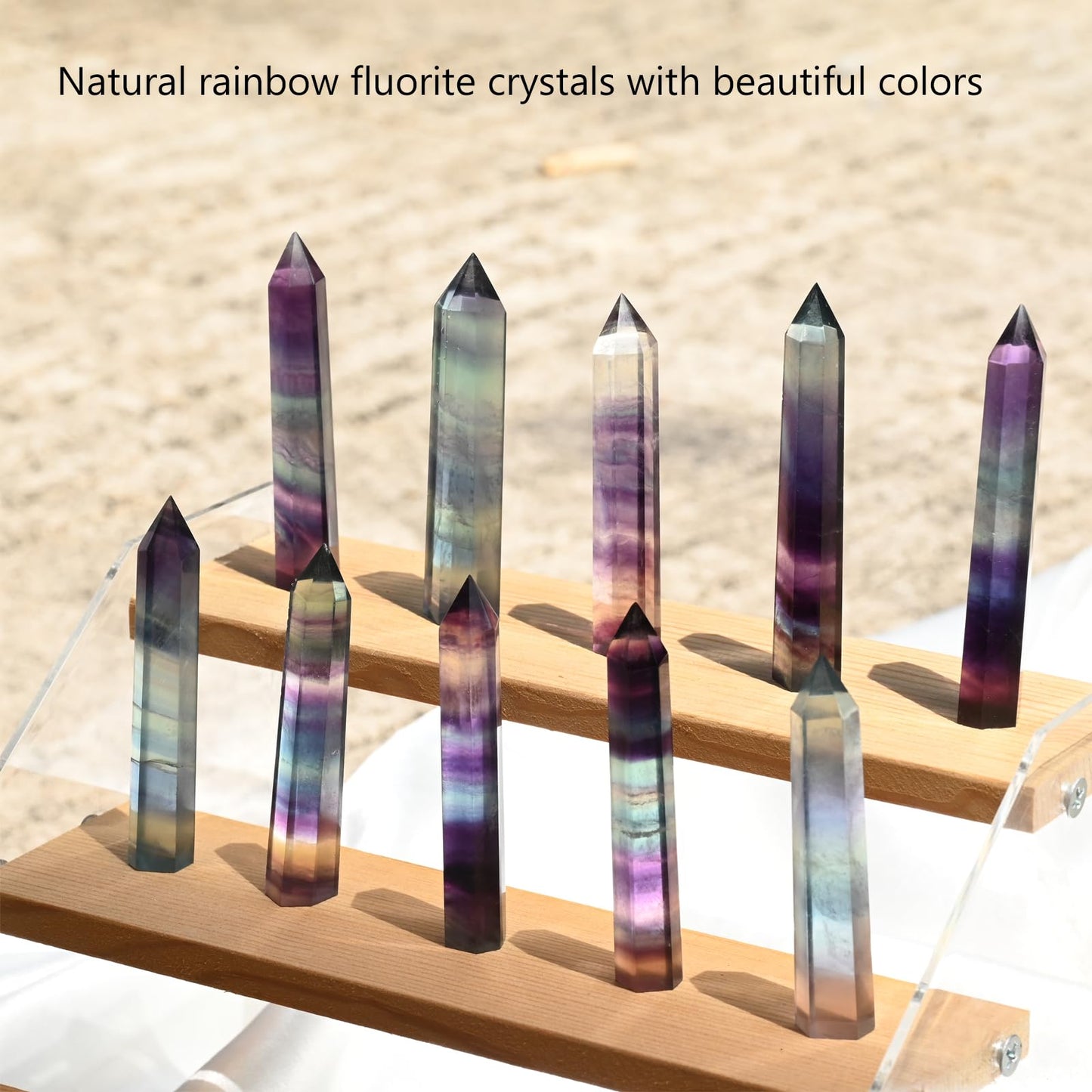 WHAL&YUNE Gemstone Wands 1PC, Rainbow Fluorite Hexagonal Wands Gemstone Tower, Natural Hand Carved Pointed Stone Fluorite Crystal for Meditation, Home Decor-3"-3.5"(8-9cm)