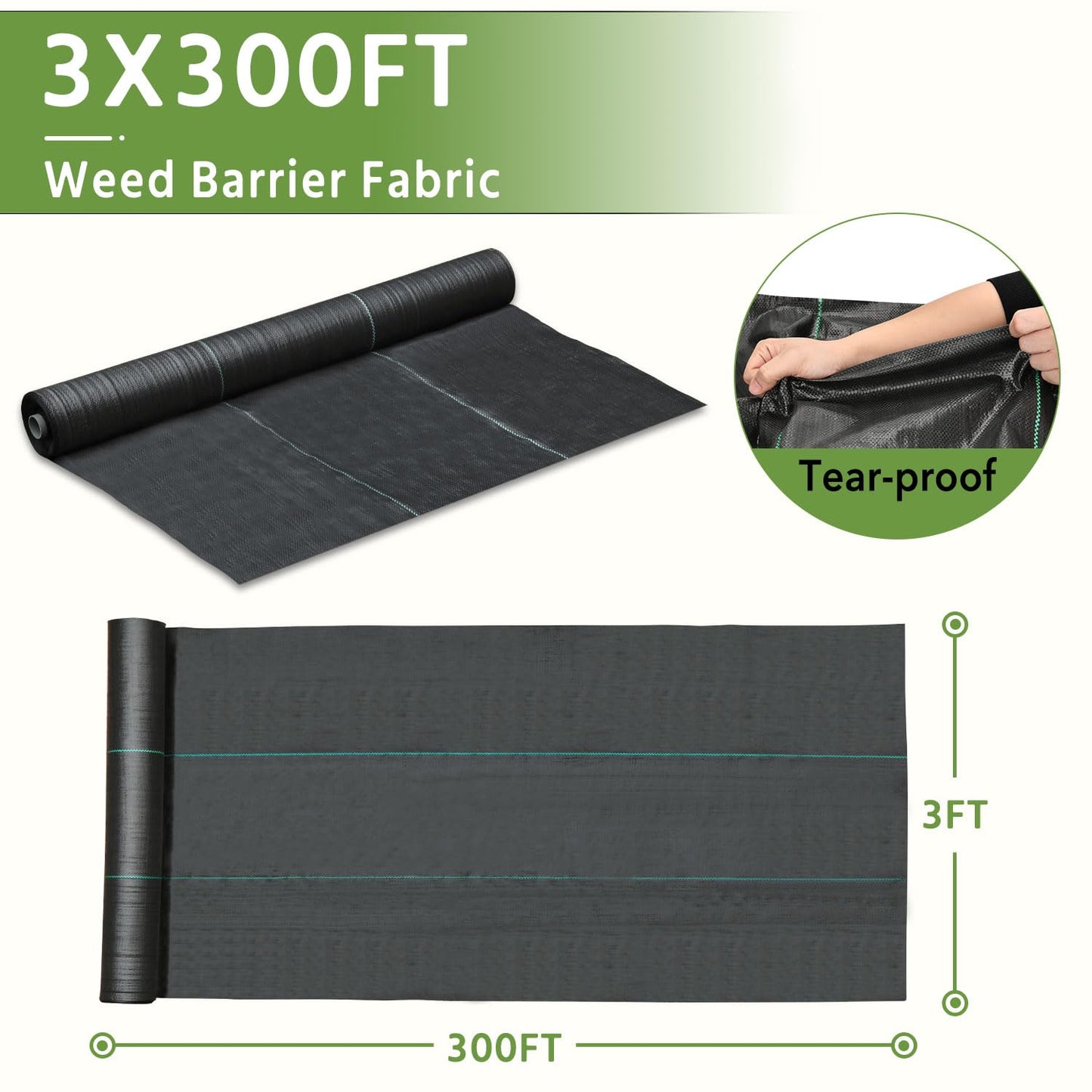 Pattiumo Weed Barrier Fabric 3x300FT Landscape Fabric 3.2oz Weed Barrier Fabric Heavy Duty for Landscaping Fabric Garden Fabric Weed Barrier Weed Blocker Garden Bed Cover, Commercial Driveway