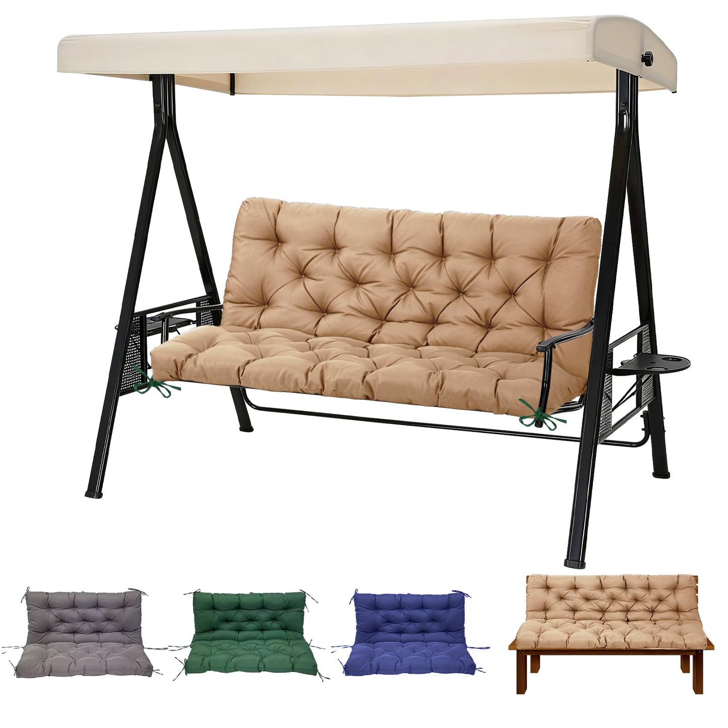 EverPine Outdoor Swing Cushion Replacement Patio Bench Cushion Waterproof Thick Seat Pad for Porch Swing Daybed Garden Sofa Furniture (Khaki)