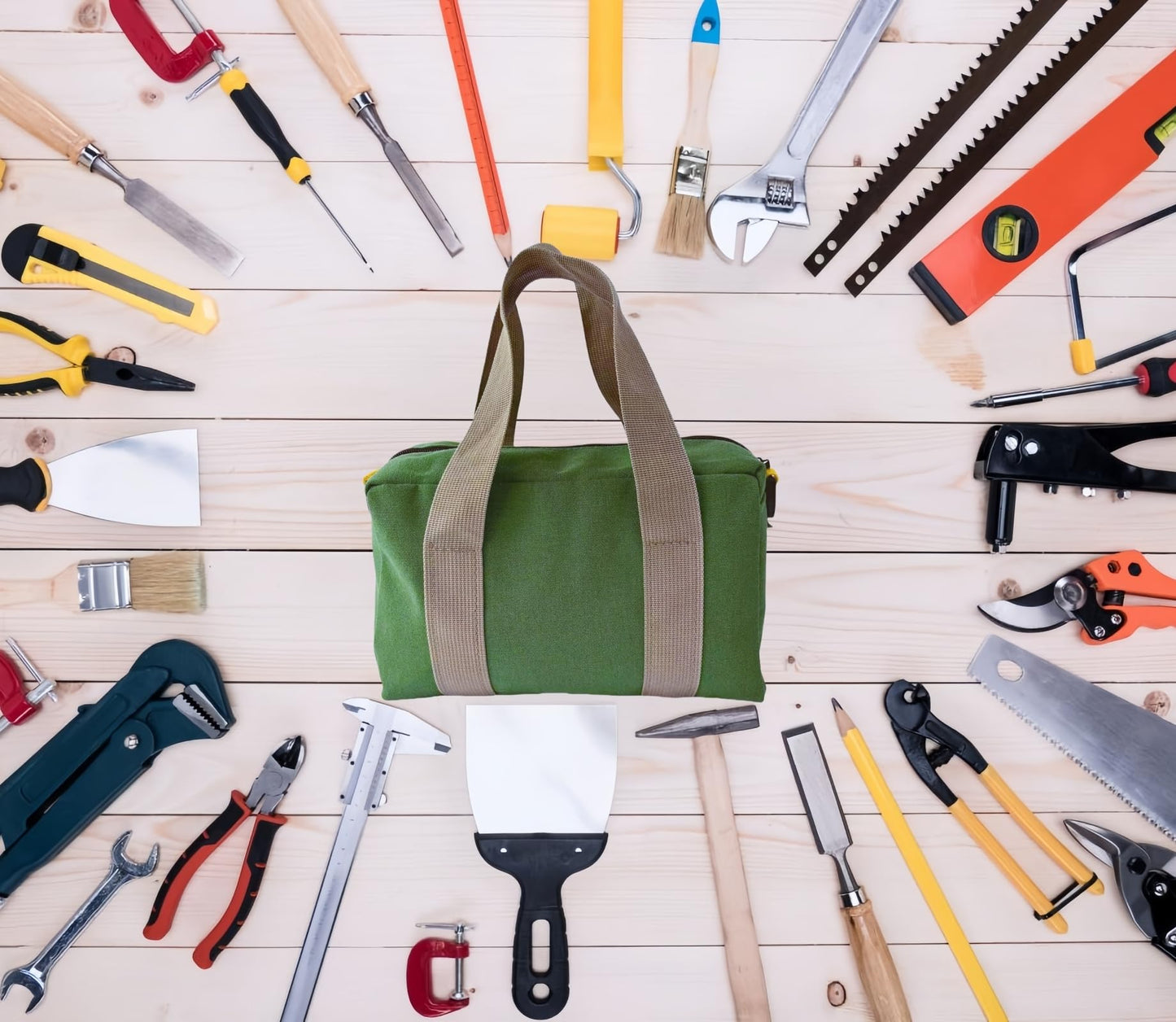 Voyboced 12 Inch Canvas Tool Bag, Small Tool Bag for Men, Large Capacity Wide Mouth Tool Organizer Tote Bag for Storage Hand Tools Wrenches (Green, 12 Inch)