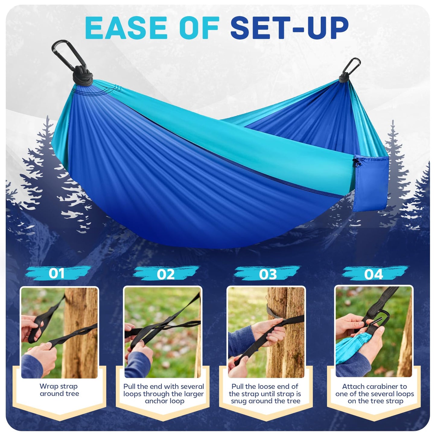 Camping Hammock Lightweight, Portable Hammocks Parachute Hammock with Two Tree Straps, Single or Double Travel Swing Nylon Camp Hammocks, Outdoor Essentials for Beach Backpacking Hiking, Blue