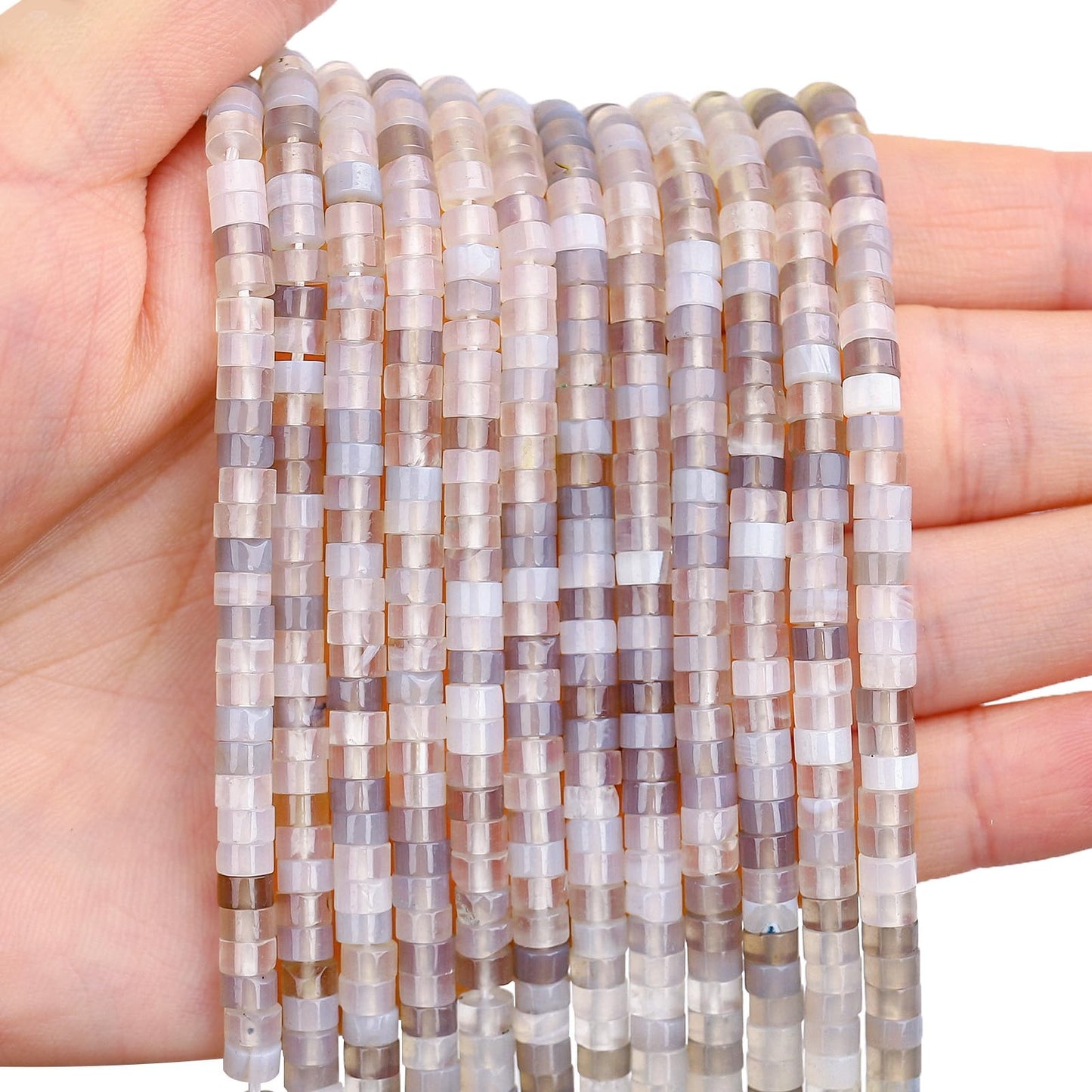 150PCs Natural Grey Agate Spacer Beads, Loose Semi Precious Flat Round Gemstone Heishi Disc Stone Beads for Beading Jewelry Making 4mm*2mm 38cm