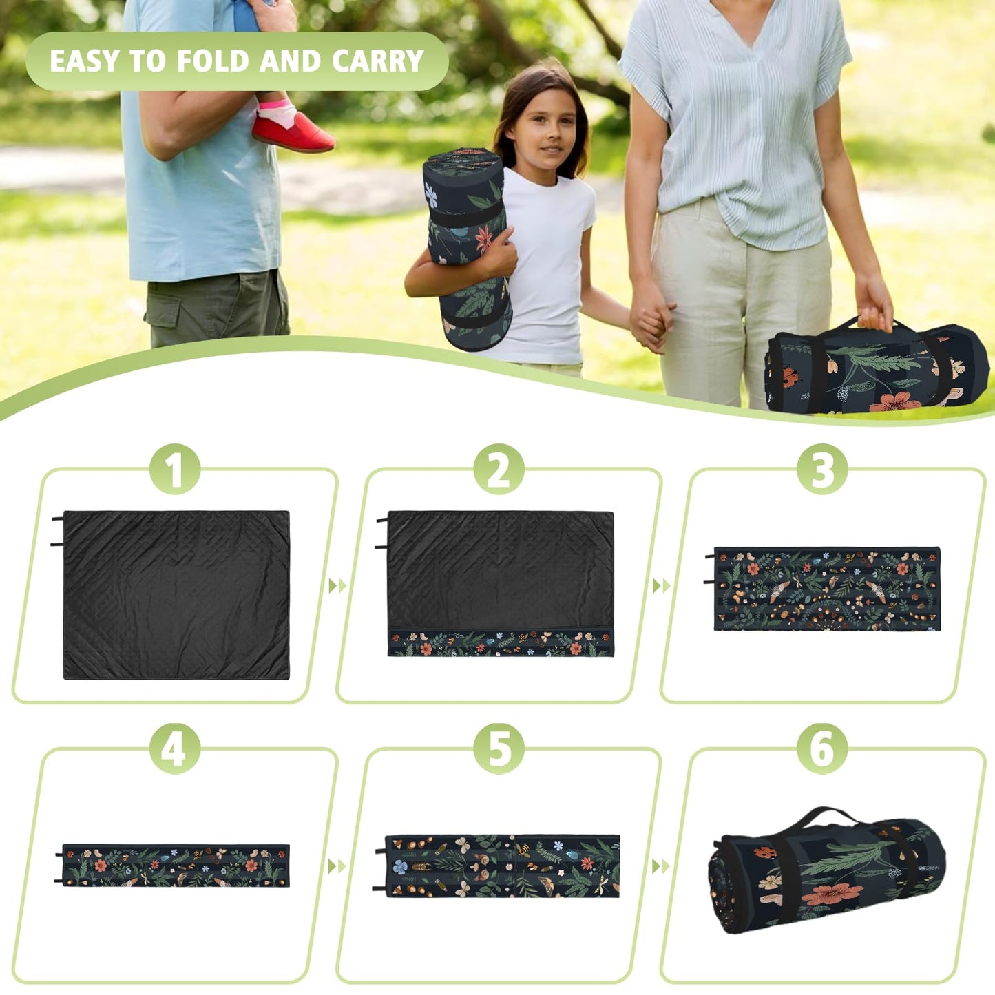 Mushroom Picnic Blankets Waterproof Foldable, 60″X80″ Packable Picnic Mat Insect Outdoor Blanket for Grass, Boho Large Beach Blanket Sandproof Picnic Accessories for Camping Music Festival Park Lawn