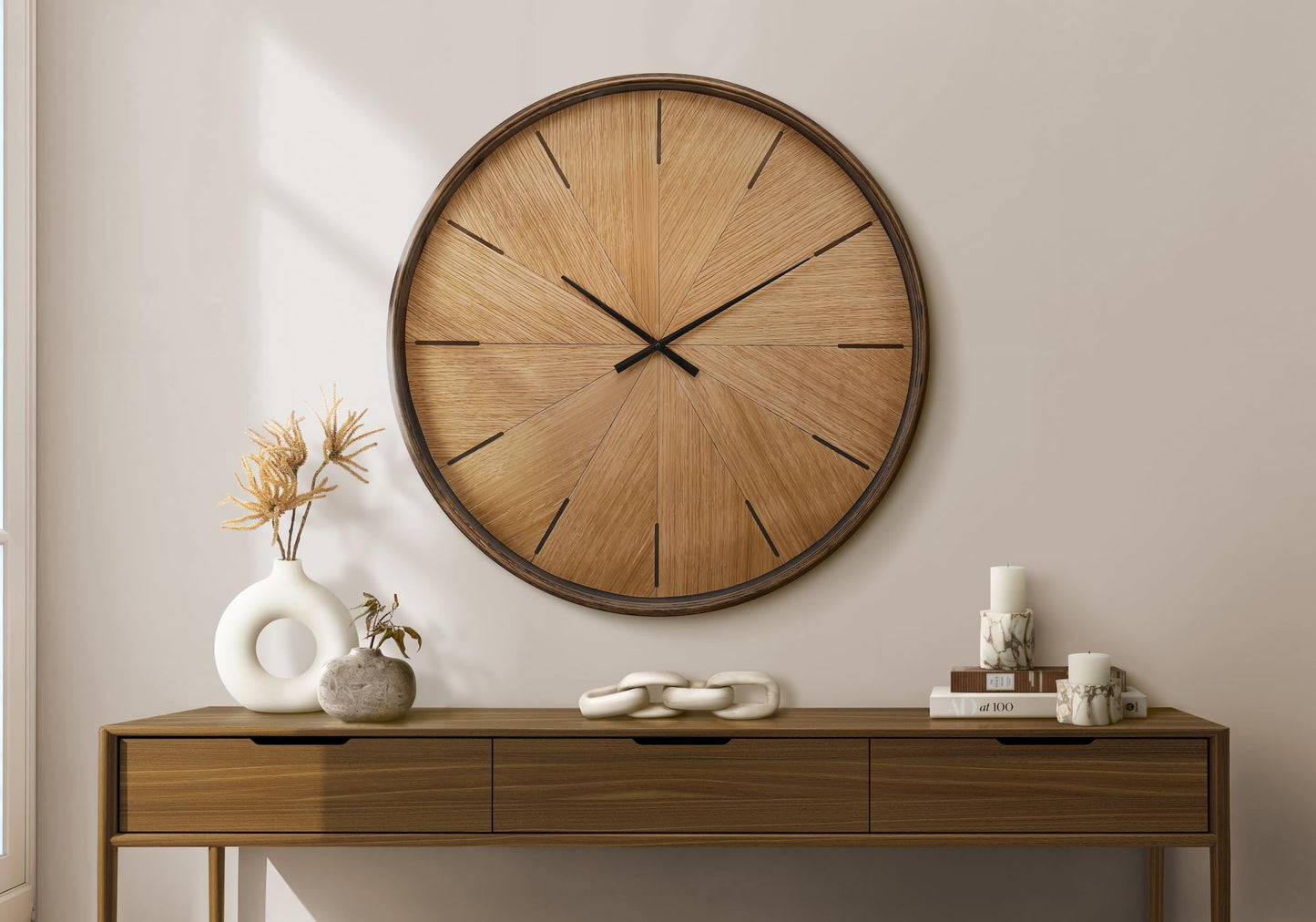 Monarch Specialties I 9022 Clocks, 30" Round, Large Oversized, Wall Clock, Brown, Modern, Contemporary
