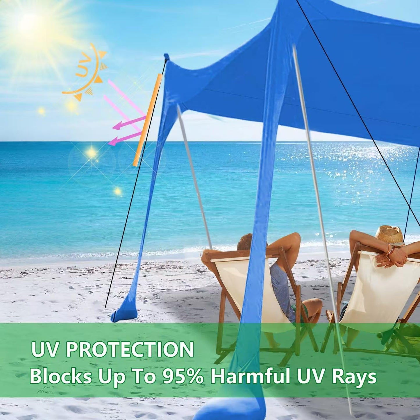 Beach Tent, Beach Canopy UPF50+ with Sandbags, Outdoor Shade 11x11 FT, Camping Tent Sun Shelter for Camping Trips, Fishing, Backyard Fun or Picnics
