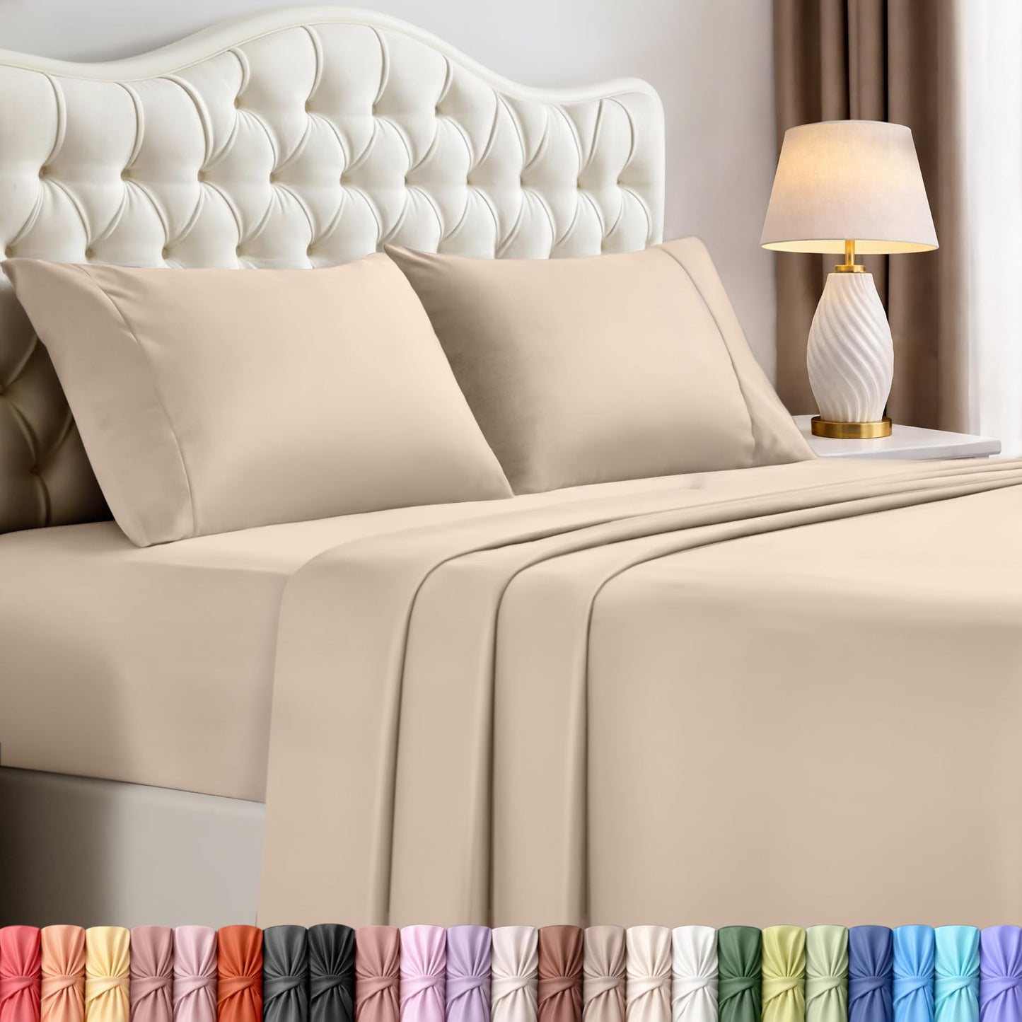 Utopia Bedding Queen Size Sheet Set – 4 Piece Bed Sheets, Soft and Breathable Microfiber, Includes 1 Fitted Sheet, 1 Flat Sheet and 2 Pillowcases – Oeko Tex (Beige)
