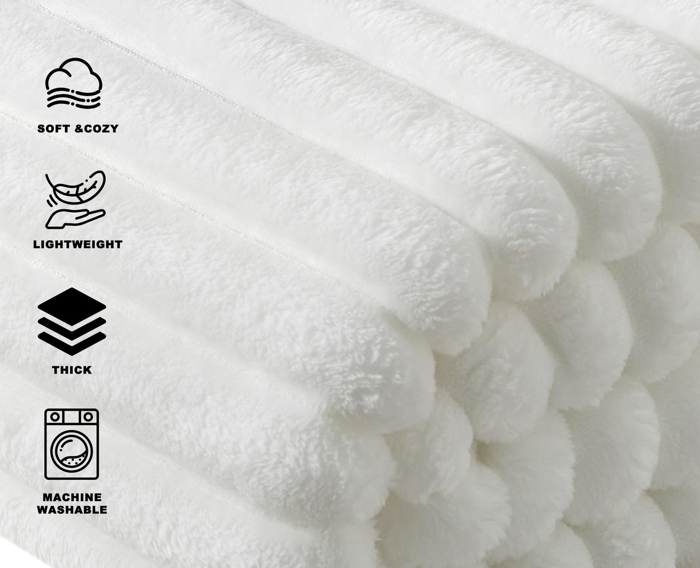 COZYXWORLD 380GSM Heavyweight Ribbed Textured Fleece Blanket, 50x60 Substantial Weight Warm Throw for Couch, Neutral Aesthetic White 50x60 Inches