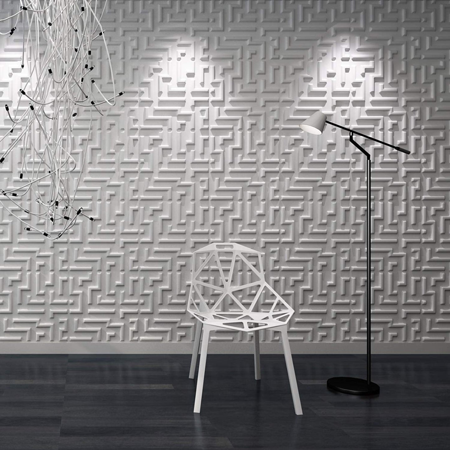 Art3d 19.7" x 19.7" (Pack of 12) Wall Panel Maze, White
