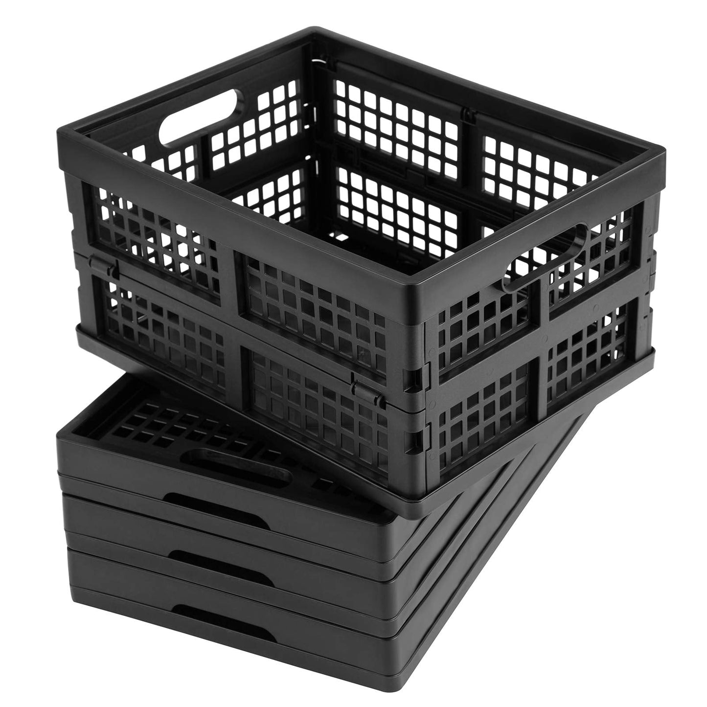 Eslite 16L Plastic Collapsible Storage Crates,Folding Crates Storage,Pack of 4,Black