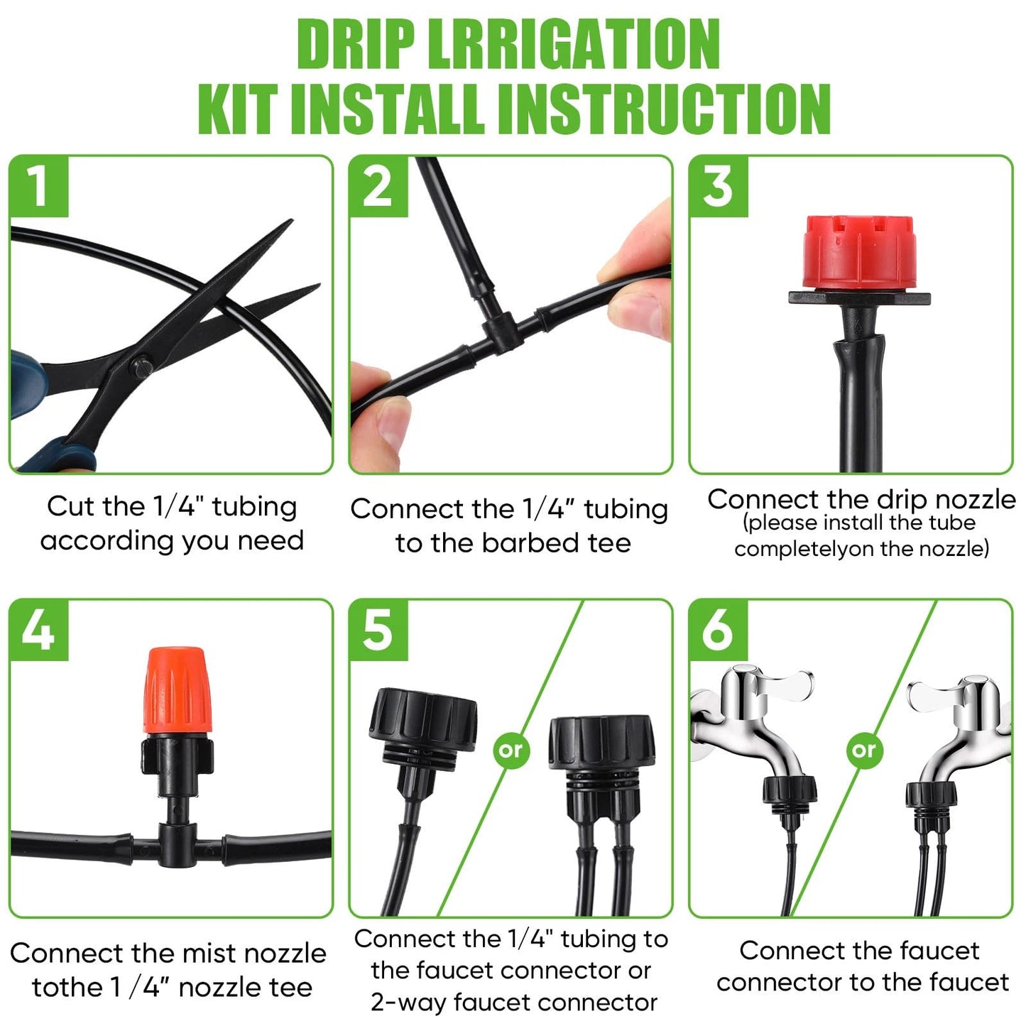 Sasylvia 656 Ft Drip Irrigation Kit 1/4'' Irrigation System Tubing Distribution Hose Greenhouse Garden Watering Misting Drip Kit Automatic Irrigation Equipment for Yard Lawn Patio