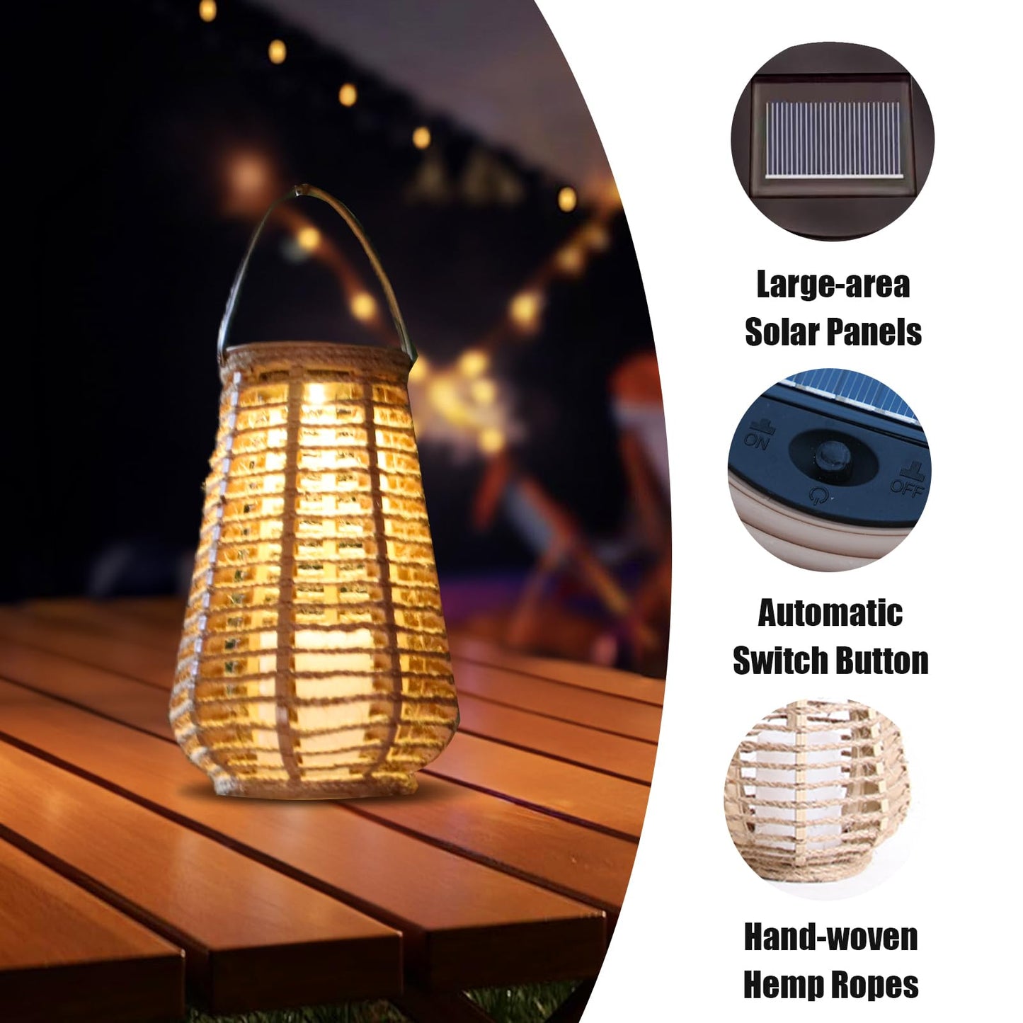 Solar Lanterns Outdoor Waterproof, Vase-Shaped Solar Lantern with Handle, Hand-Wound Rope Outdoor Lantern Dusk to Dawn 6-8Hr, Hanging & Tabletop Decor for Garden/Patio