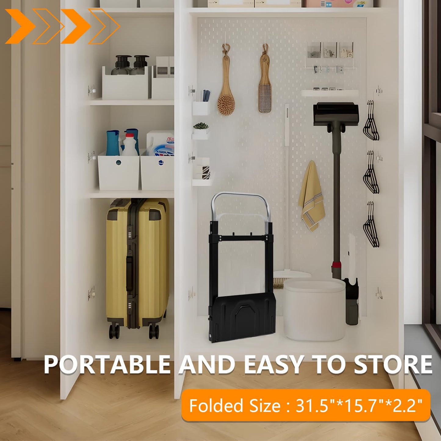 SST Folding Hand Truck with Wheels, 200 LB Capacity Portable Dolly Cart, Utility Cart with Adjustable Handle, Collapsible Dolly for Moving Travel Shopping Airport Office