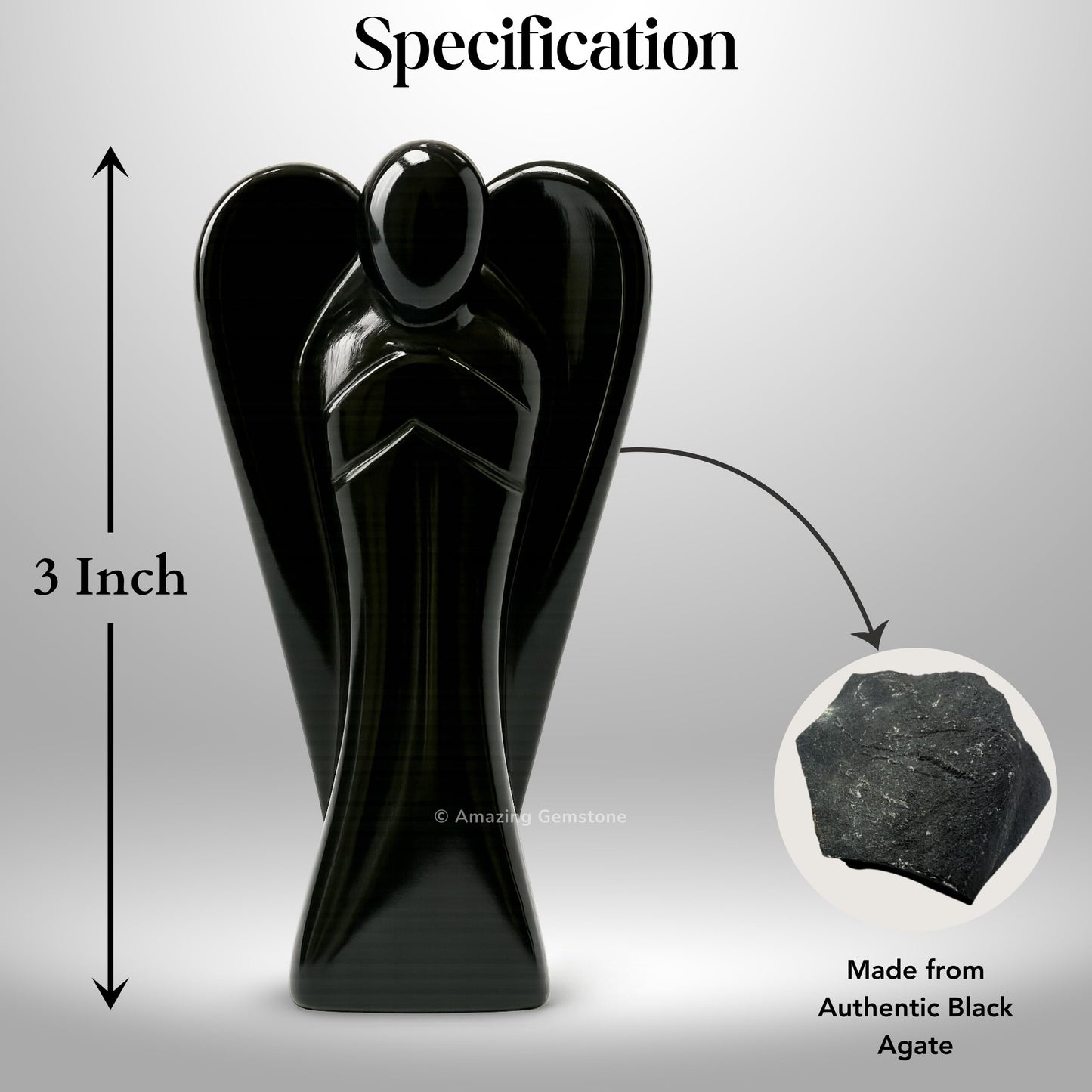 Amazing Gemstone Black Agate Angel - Black Agate Crystal Angel and Pocket Guardian Angel Crystal Figurines (3 Inches)