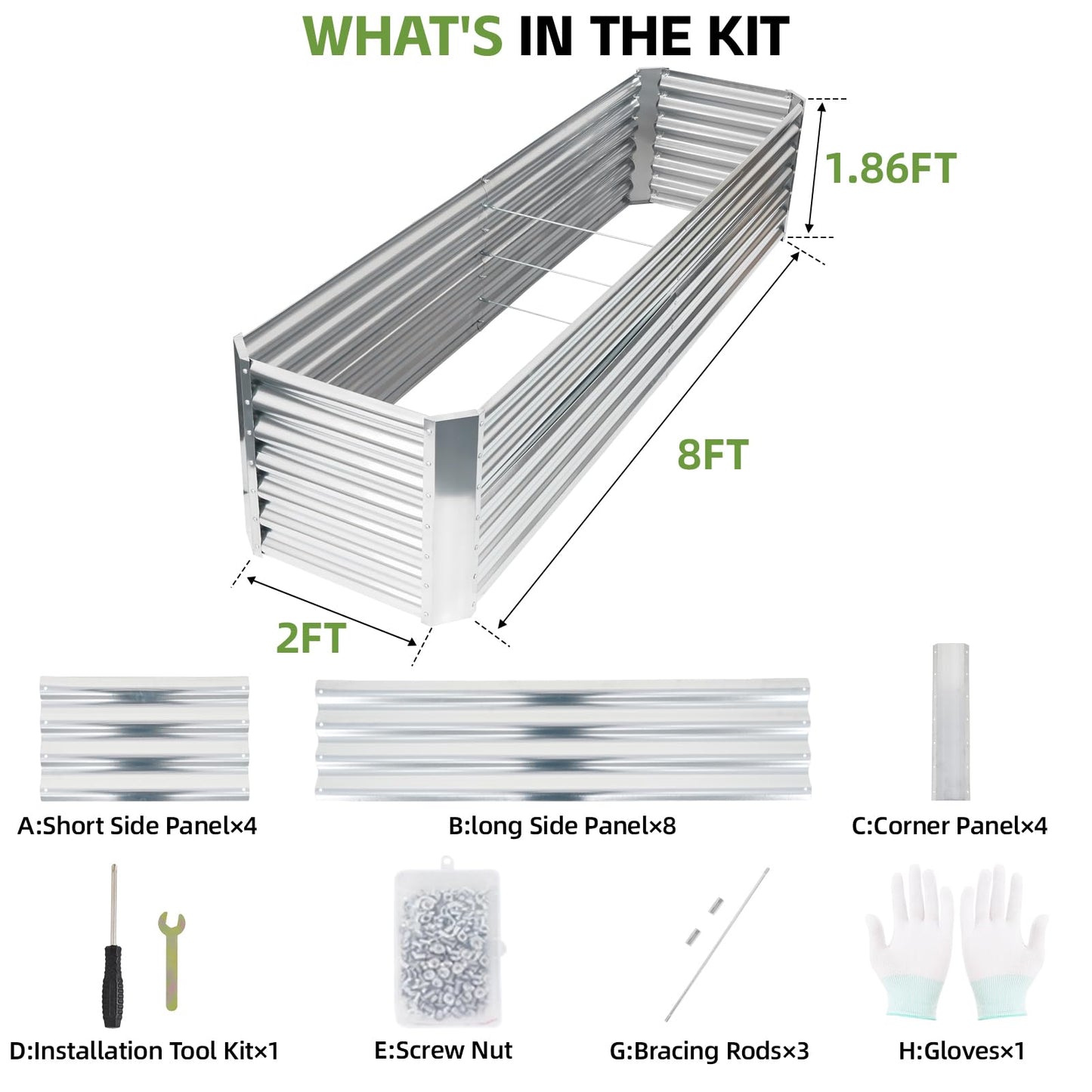 GoCampDirect 8x2x2ft Raised Garden Bed - Galvanized Deep Root Planter Boxes Outdoor with Wing Nuts and Safety Edges for Gardening Vegetables, Flowers, Herbs, Succulents - Silver