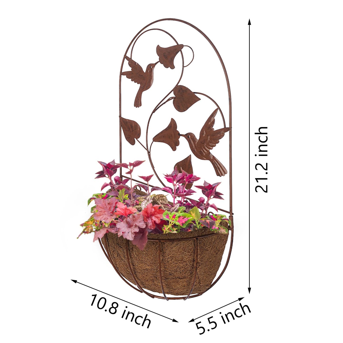 BAYN 2PKs Wall Hanging Planter Decor Art with Hummingbirds, Metal Wall Mounted Planters Indoor Outdoor Wall Planter for Succulent Herb Home Garden Yard