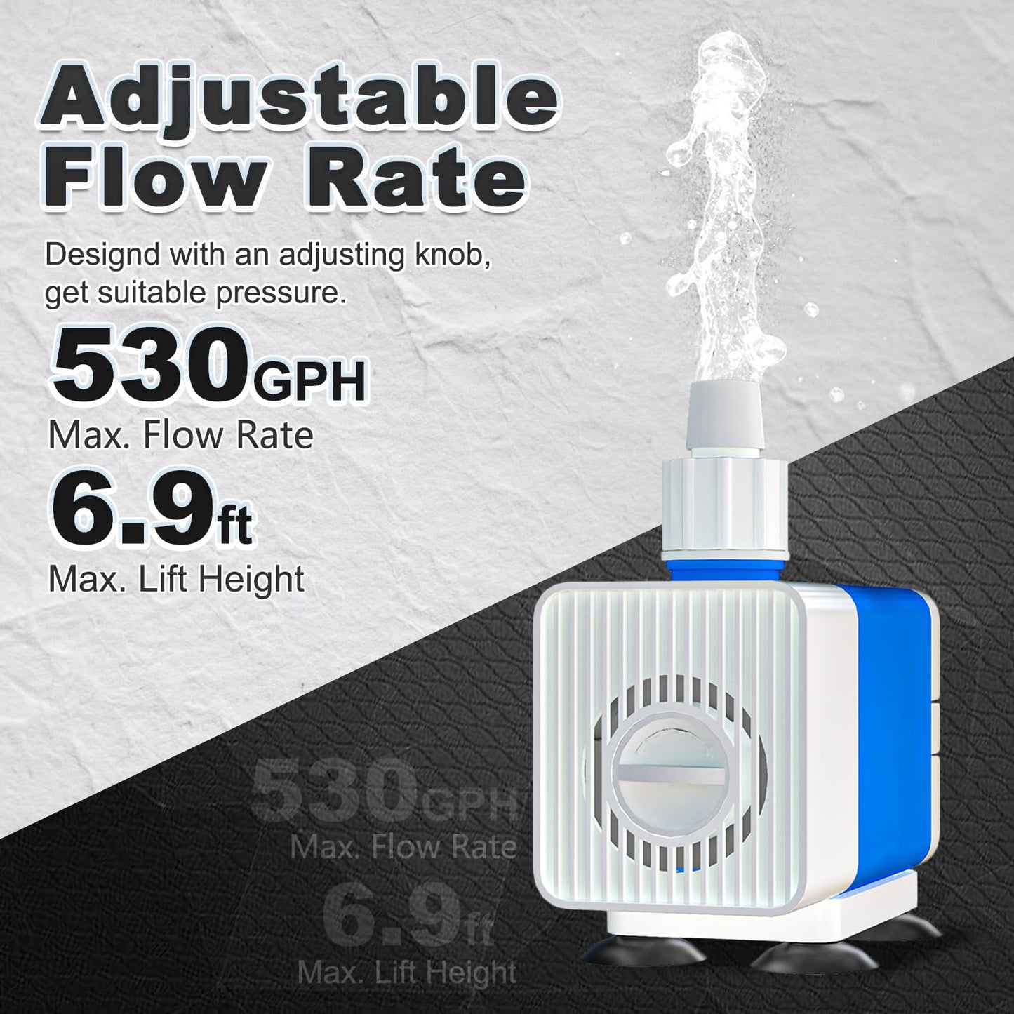Knifel 530GPH Submersible Water Pump with 4.9ft hose Pond Pumps Ultra-Quiet & Adjustable Flow Rate for Fountains, Hydroponics, Ponds, Aquariums, and More