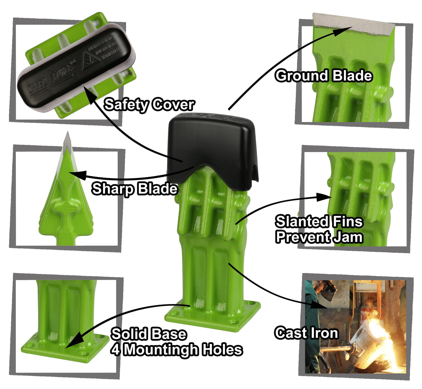 SPEED FORCE Firewood Kindling Log Wood Splitter – No Axe! Wedge Point Splits Firewood, 3 Inch Green with Safety Cover