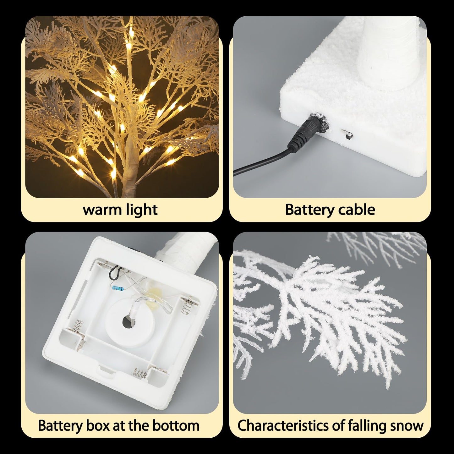 Quzzil 2 Pack Flocked Lights Christmas Tree Tabletop Decoration 24 Inch Artificial Small White Christmas Snow Birch Tree Frost Battery Powered/USB Table Centerpiece for Indoor Mantel Holiday Decor