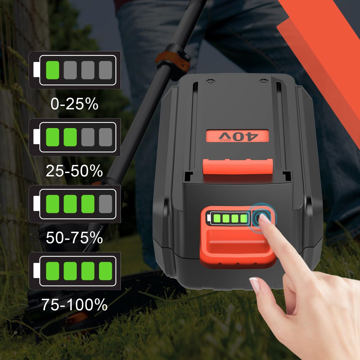 2-Pack 3600mAh LBX2040 Lithium ion Replacement Battery and Charger Compatible with Black and Decker 40 Volt Battery LBX2040 LBXR36 LBXR2036 LST540 LCS1240 LBX1540 LST136W Cordless Power Tool(Orange)