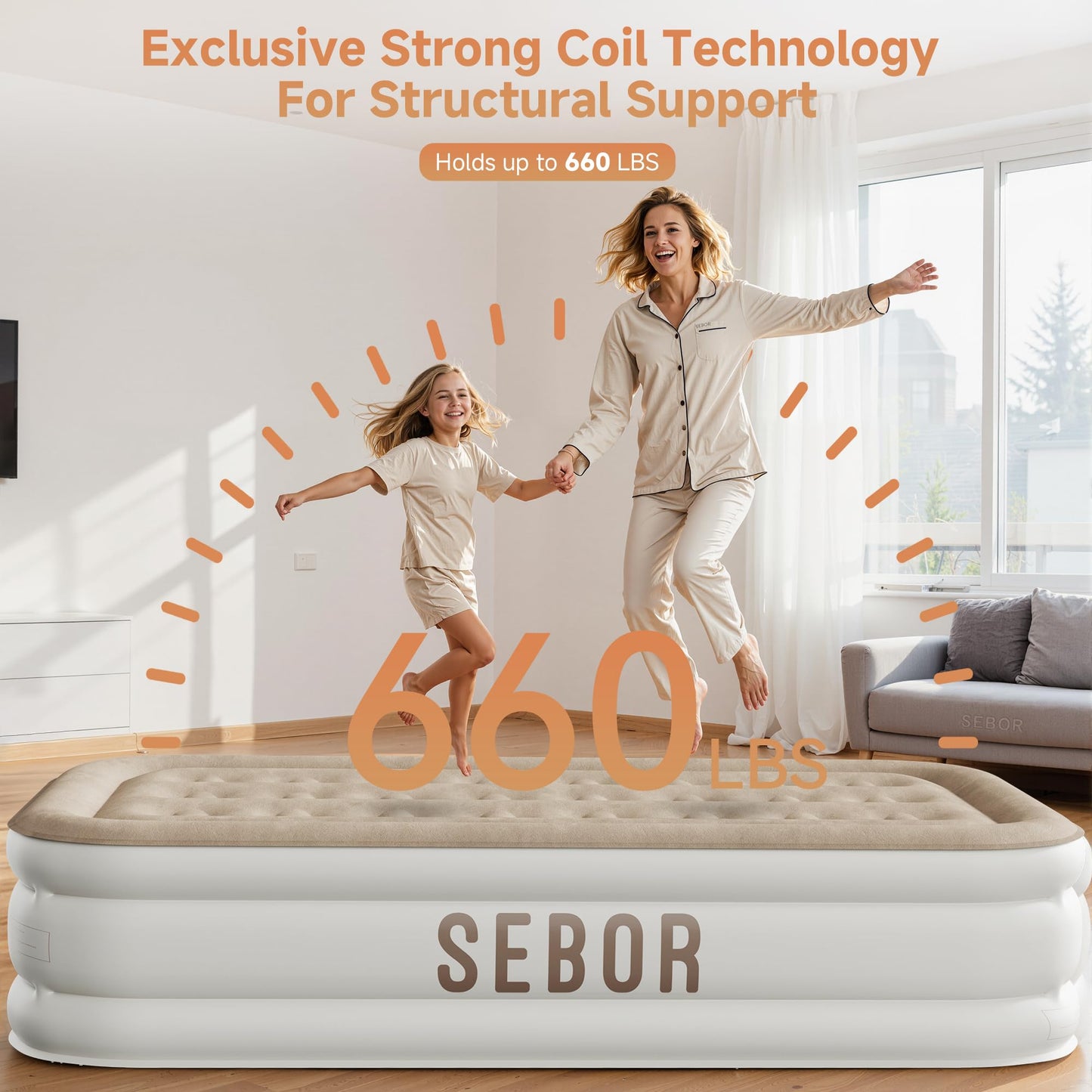 Sebor Air Mattress Twin with Built-in Pump 18", Comfortable Self-Inflating Air Mattress with High-Speed Pump, Durable Blow Up Mattress Twin with Storage Bag for Guests, Camping, Travel