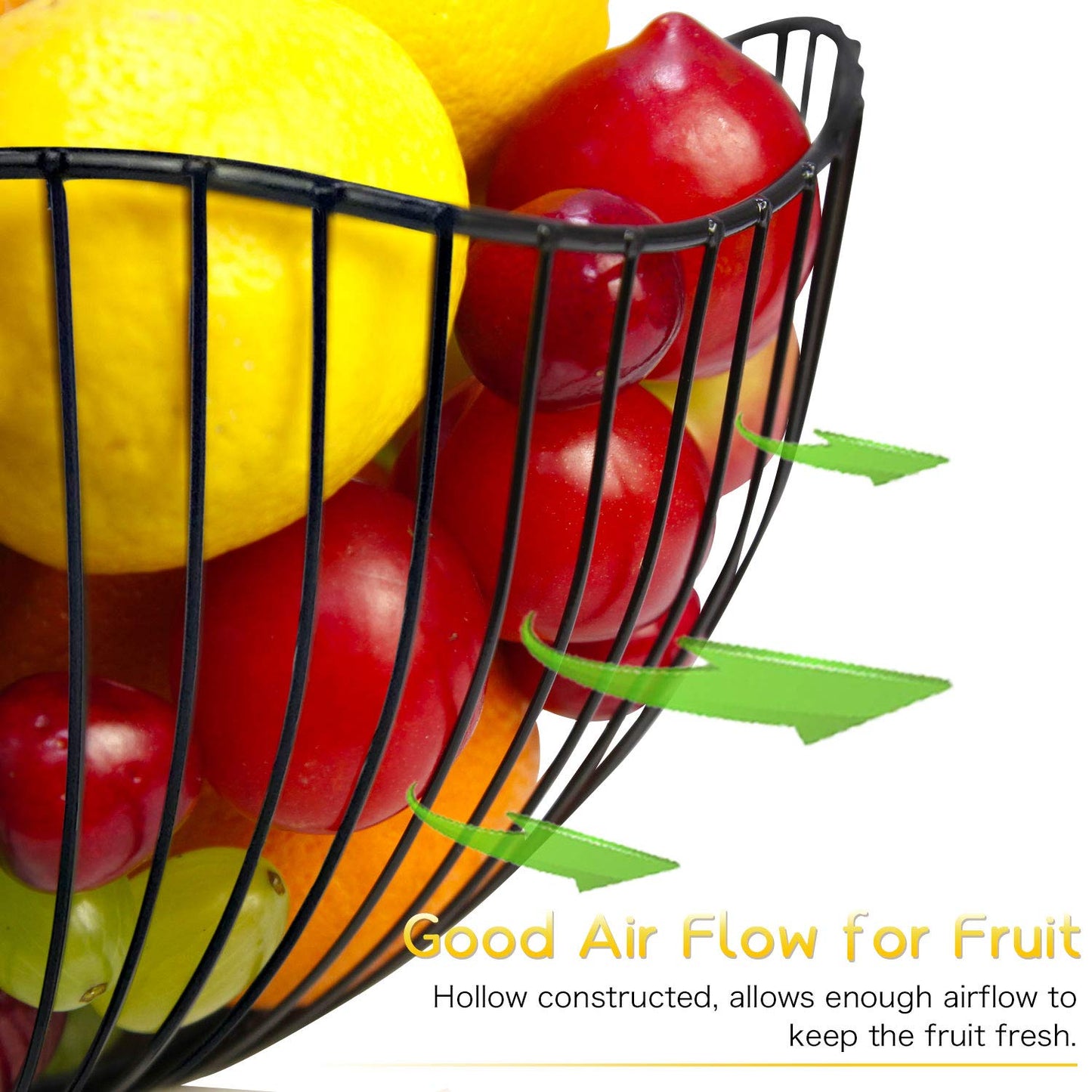 DMAR Wire Fruit Basket for Kitchen Counter with Wave Design. Black Fruit Bowl for Fruits & Veggies