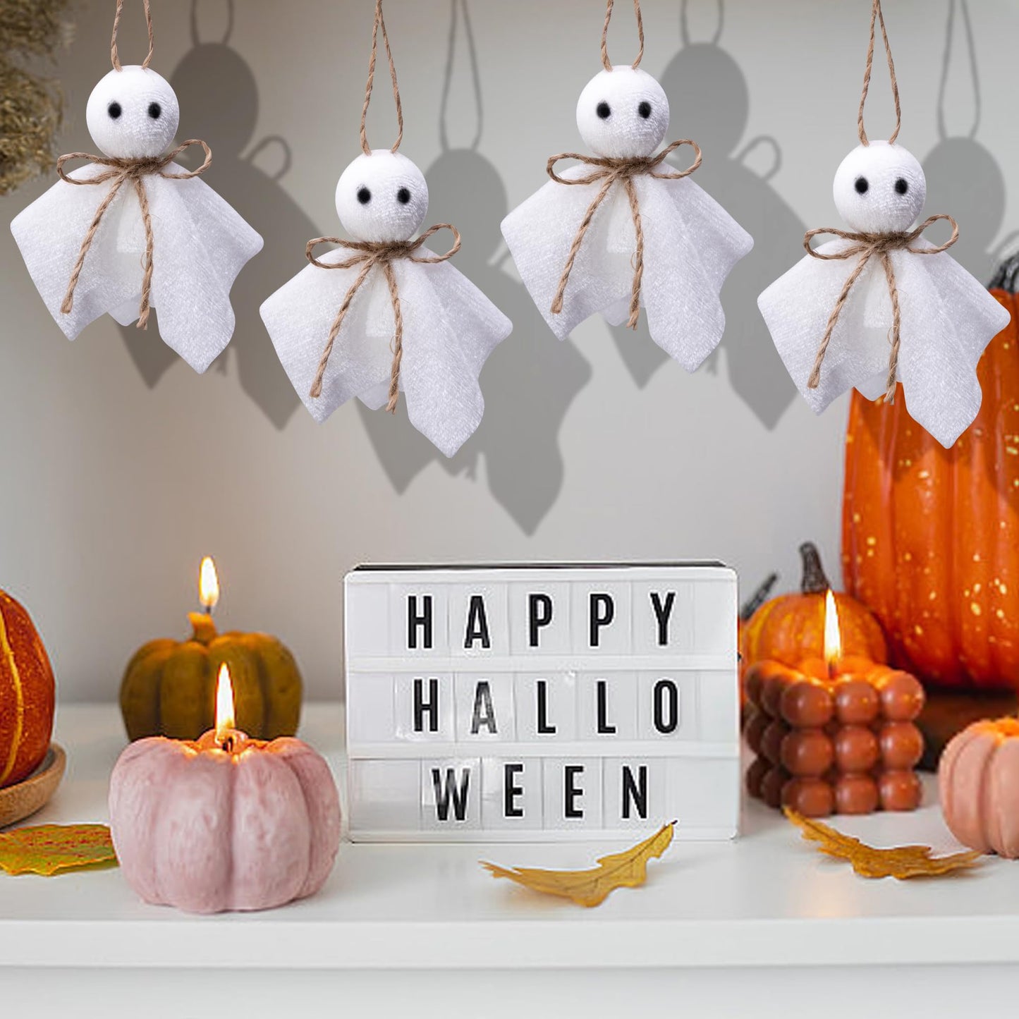 Watayo 16 Pcs Halloween Ghost Hanging Ornaments, 3 Inch Small Hanging Ghosts Tree Ornaments, Farmhouse Rustic Cloth Ghosts Hanging Decoration for Haunted House Party Yard Tree Decor