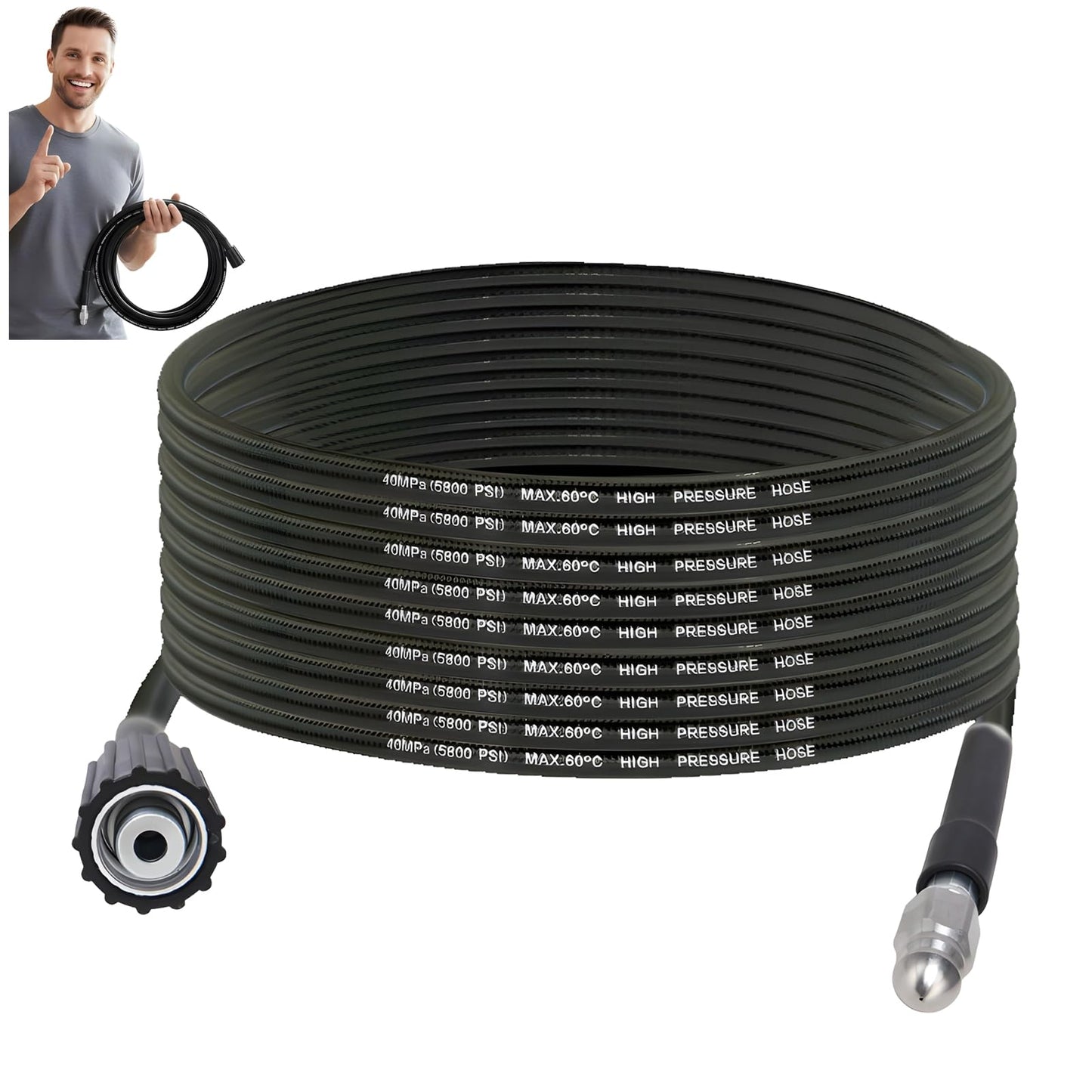 High Pressure Drain Cleaner Hose 5800 PSI, Triple Layer Burst-Proof PVC & Stainless Steel Sewer Jetter Hose Kit, Universal Pressure Washer Drain Unblocker (3-Nozzle-15Ft Explosion-Proof Pipe)
