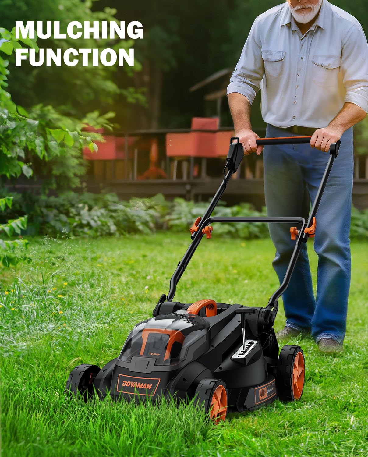 DOVAMAN LD40A 19Inch Brushless Lawn Mower, 40V Powerful Cordless Lawn Mower, Effortless Single-Lever Height Adjustment, 3-Step Foldable Handle & Vertical Storage, 2-in-1 Mulching & Bagging
