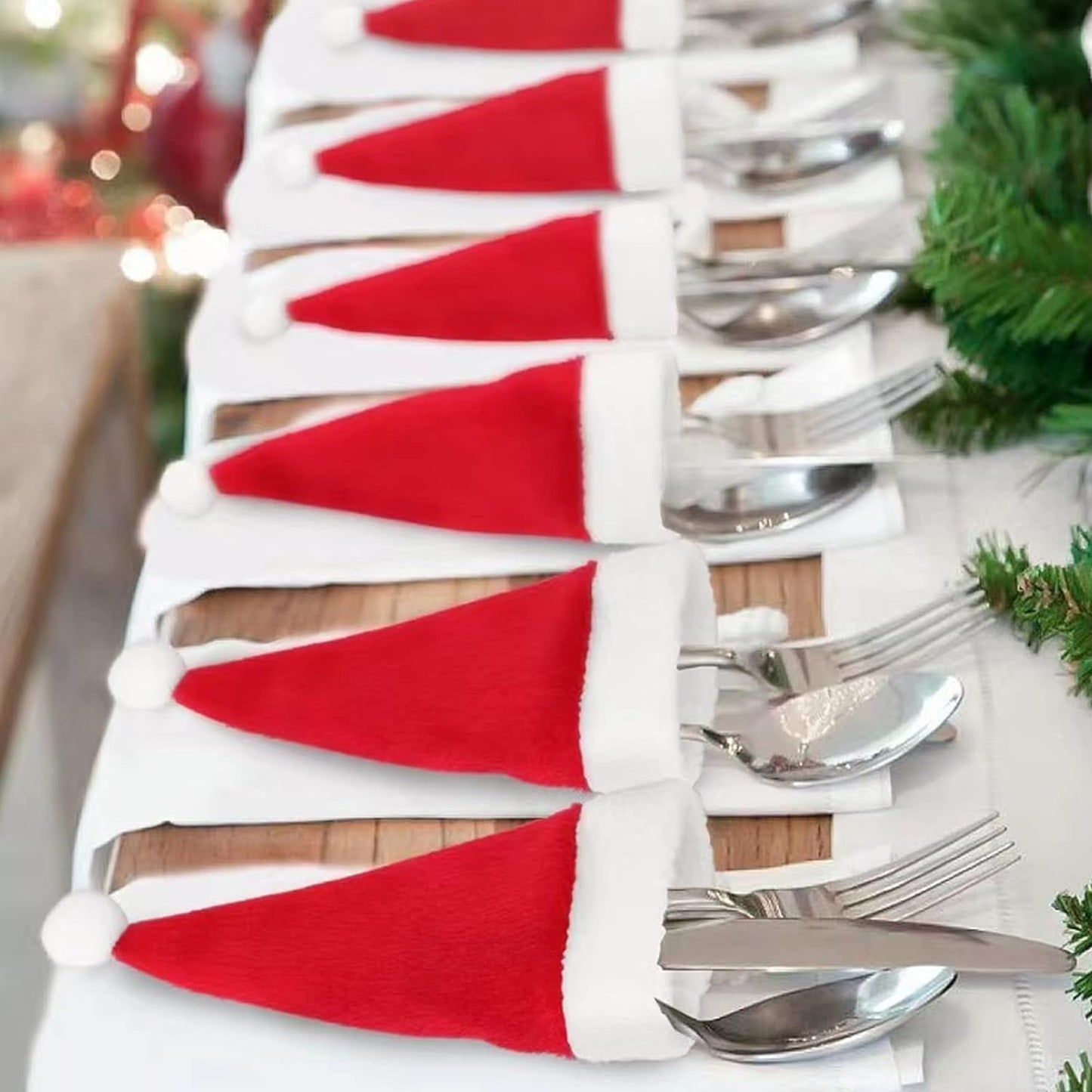 Tort-Mangou 30 Pcs Mini Santa Hats for Christmas Party, Table Dinner Decorations, Wine Bottle Covers and Silverware Holders - 2.36 x 4.72 Inch