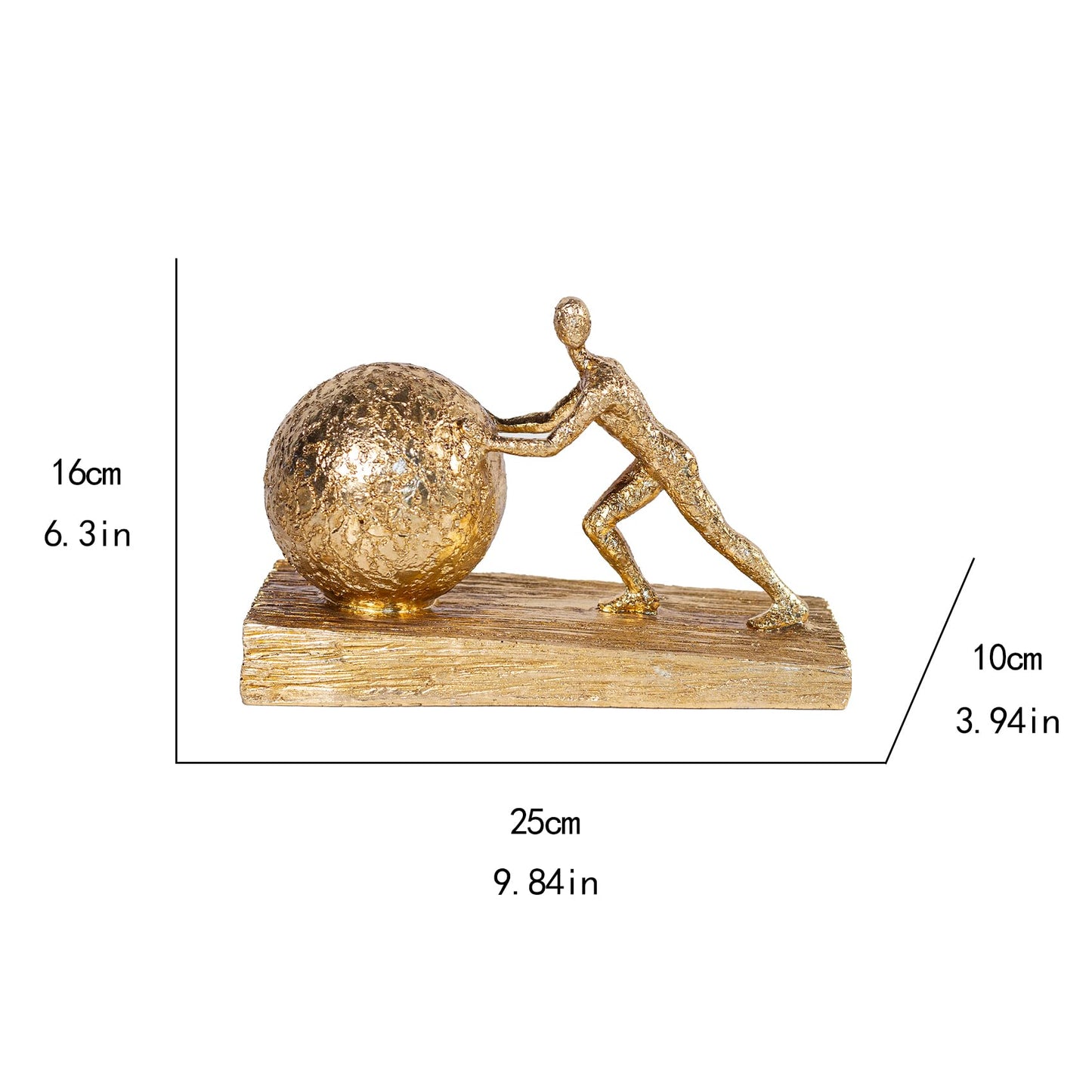 Hebdids Man with Sphere Iron Statue Metal Sculpture Sportsman Art Metal Ornament Figurine Home and Office Decor （Golden）
