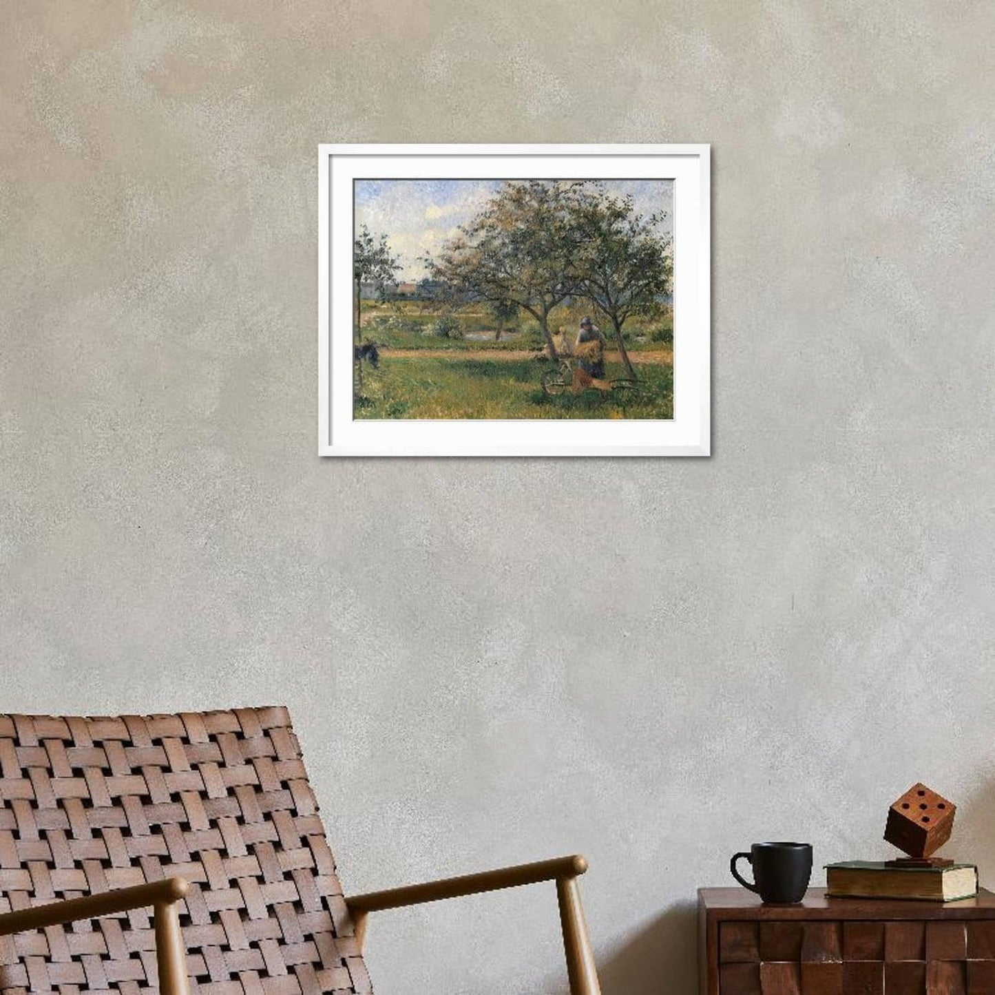 ART.COM Wall Art Print Orchard, the Wheelbarrow on White Frame by Camille Pissarro, 29" x 23"