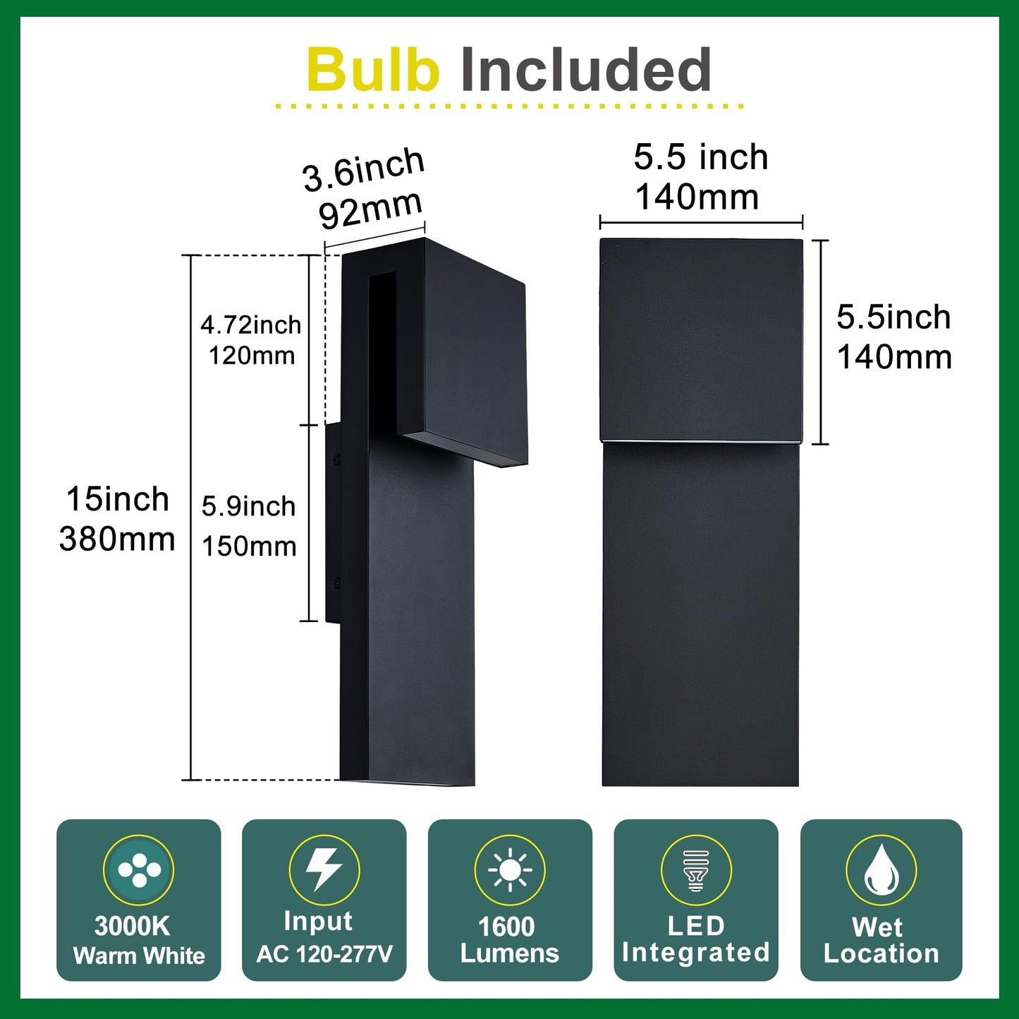 Tarentlight Modern LED Outdoor Wall Sconce 17W Integrated LED Outdoor Wall Mount,Anti Rust Textured Black Suit for Wet Locations and All Rooms,Easily Installed in Any Direction.Bulb Included.