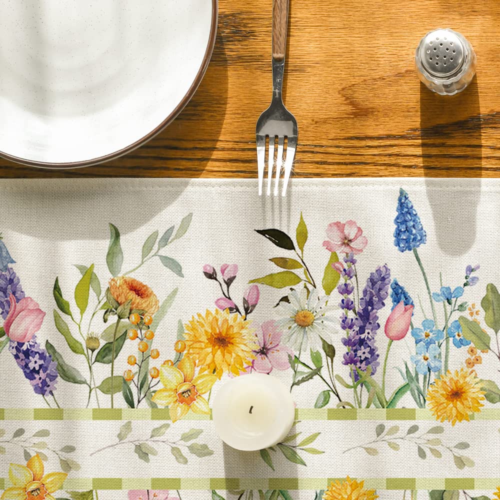 Artoid Mode Bloom Flowers Florals Lavender Summer Table Runner, Seasonal Spring Holiday Kitchen Dining Table Decoration for Home Party Indoor 13x72 Inch