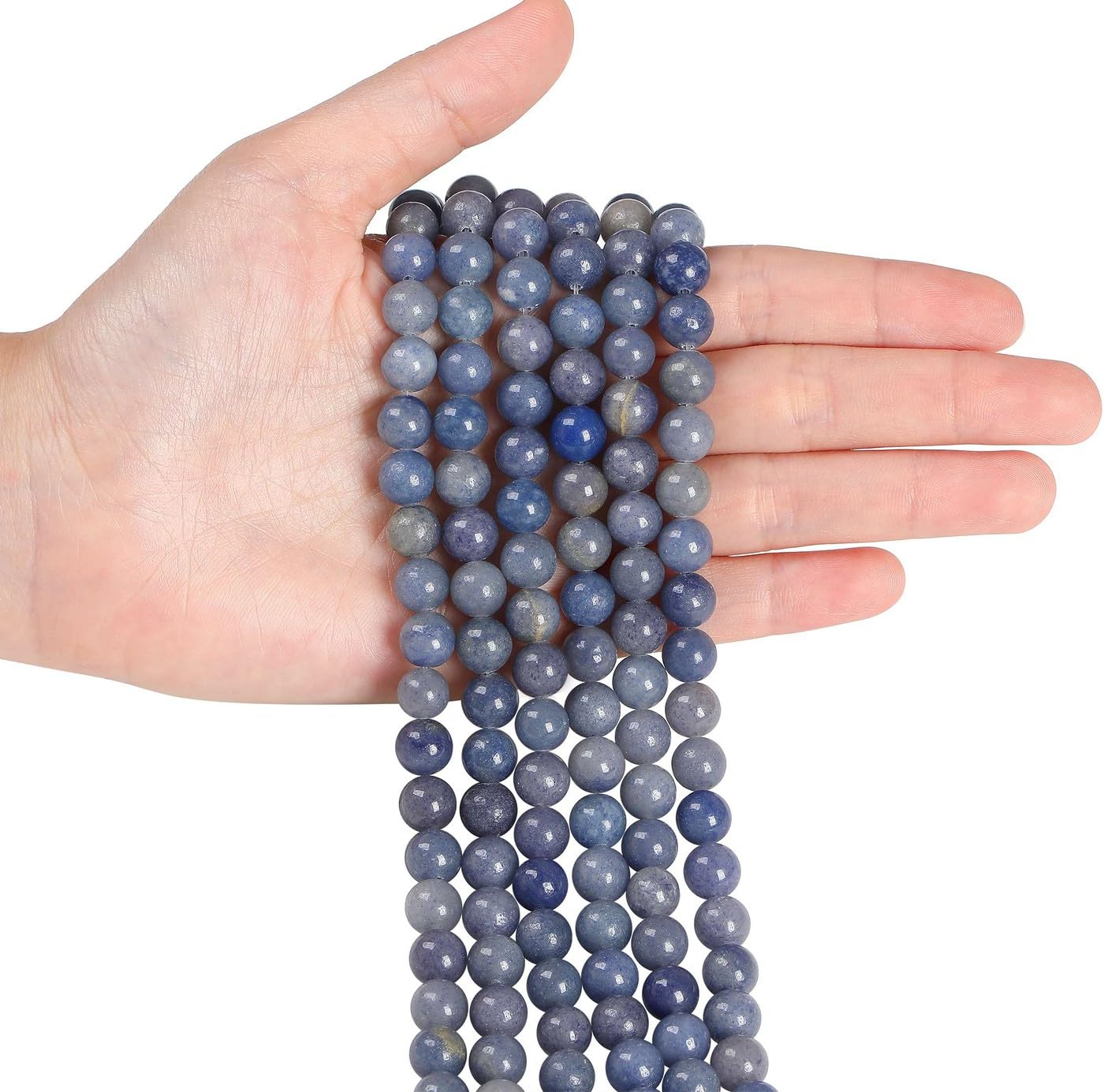 LAIDANLA Blue Aventurine 8mm Natural Stone Beads Round Loose Gemstone Stone Beads for DIY Bracelet Necklace Earrings Jewelry Making Polishing Genuine Real Beading Crystal 96PCS 2 Strand 32"