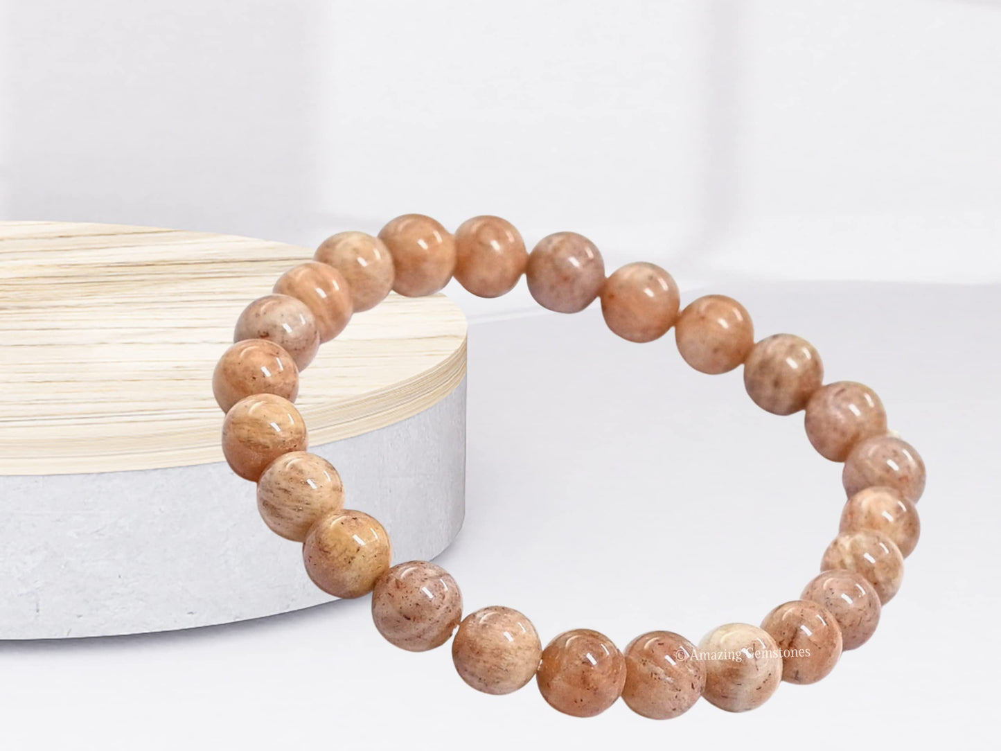 Amazing Gemstone Crystal Bracelet for Women Men's Gifts - Protection Healing Crystal Bracelet - 8mm Gemstone Beaded Stretchable Bracelet Pulseras Para Hombres Mujer Stocking Stuffers Mothers Day Gift (Peach Moonstone)